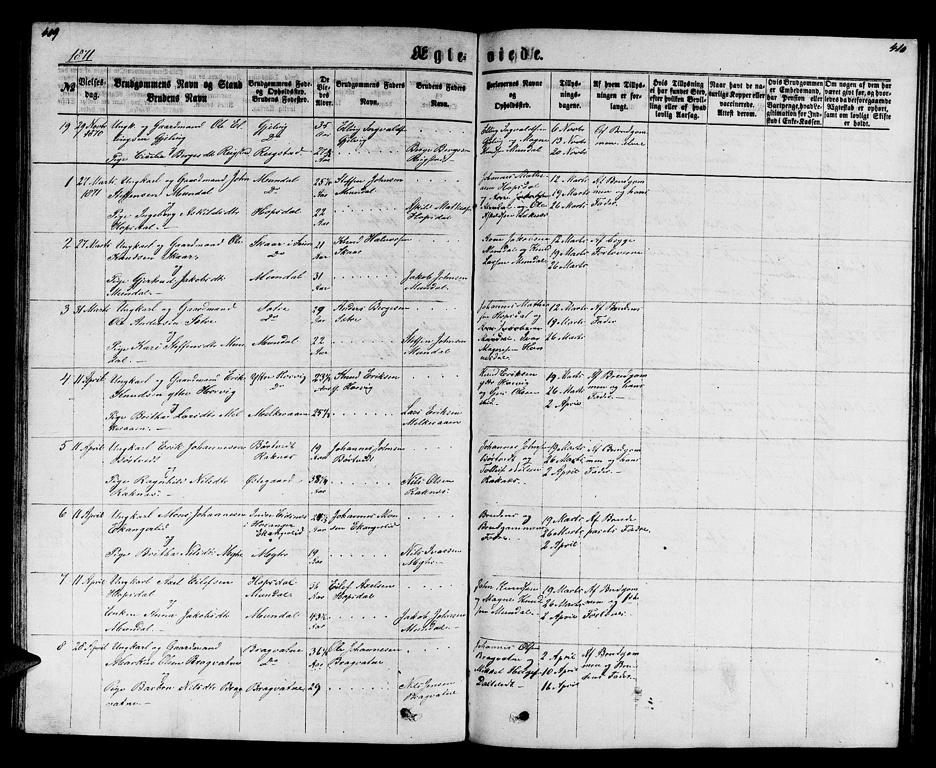 Hamre sokneprestembete, SAB/A-75501/H/Ha/Hab: Parish register (copy) no. B 2, 1863-1880, p. 409-410