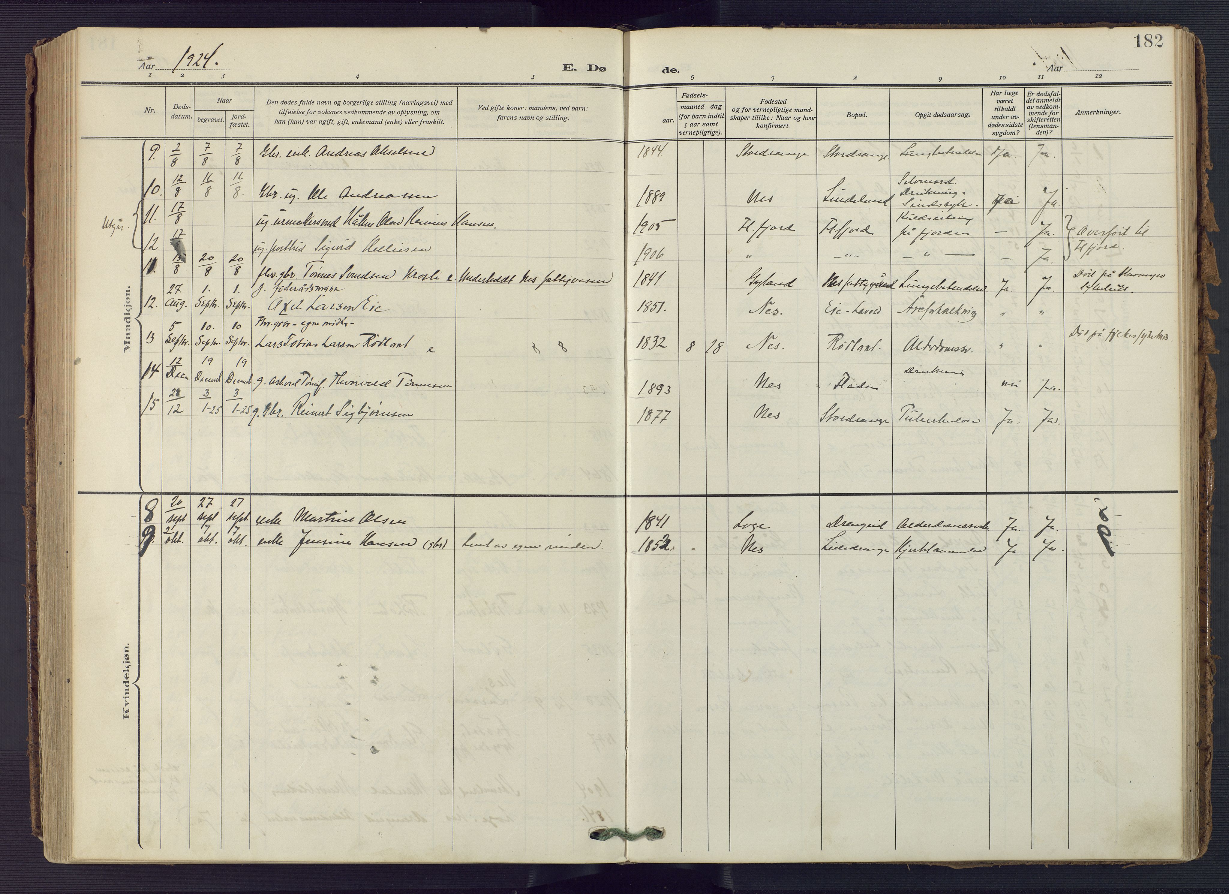 Flekkefjord sokneprestkontor, AV/SAK-1111-0012/F/Fa/Fac/L0010: Parish register (official) no. A 10, 1910-1927, p. 182