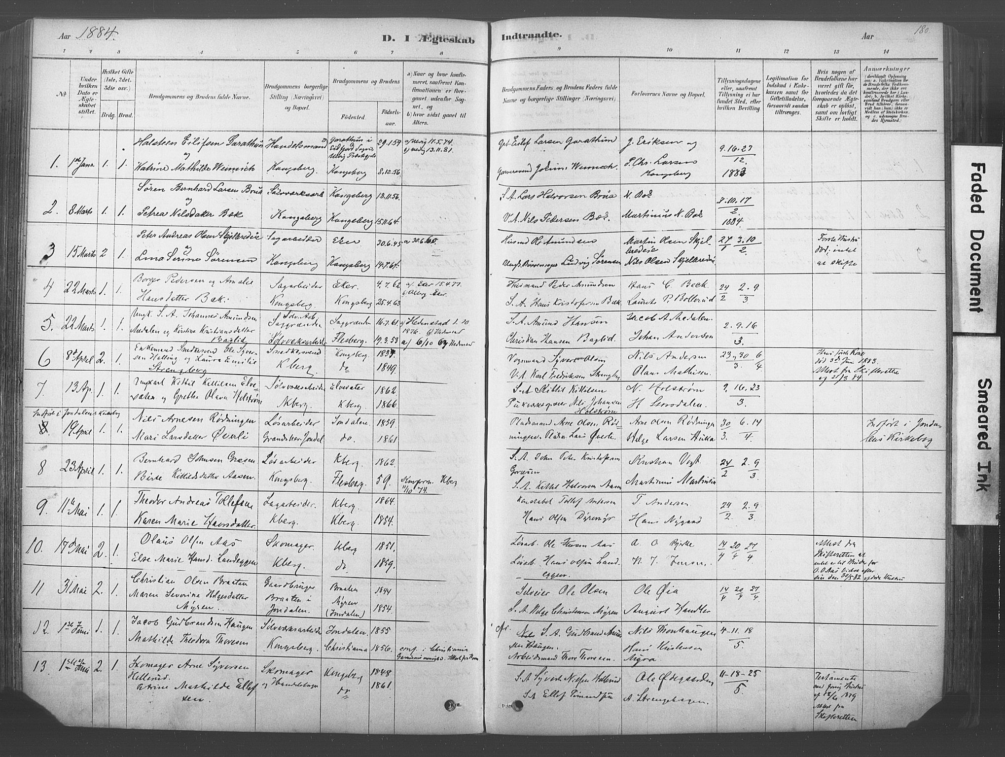Kongsberg kirkebøker, AV/SAKO-A-22/F/Fb/L0001: Parish register (official) no. II 1, 1878-1886, p. 180