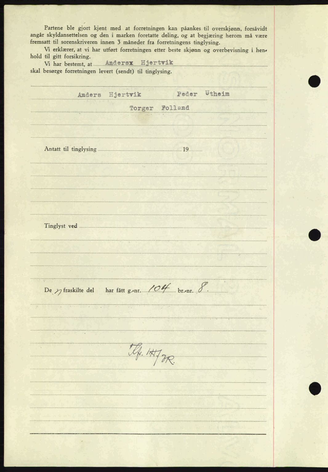 Nordmøre sorenskriveri, SAT/A-4132/1/2/2Ca: Mortgage book no. A96, 1943-1944, Diary no: : 2352/1943