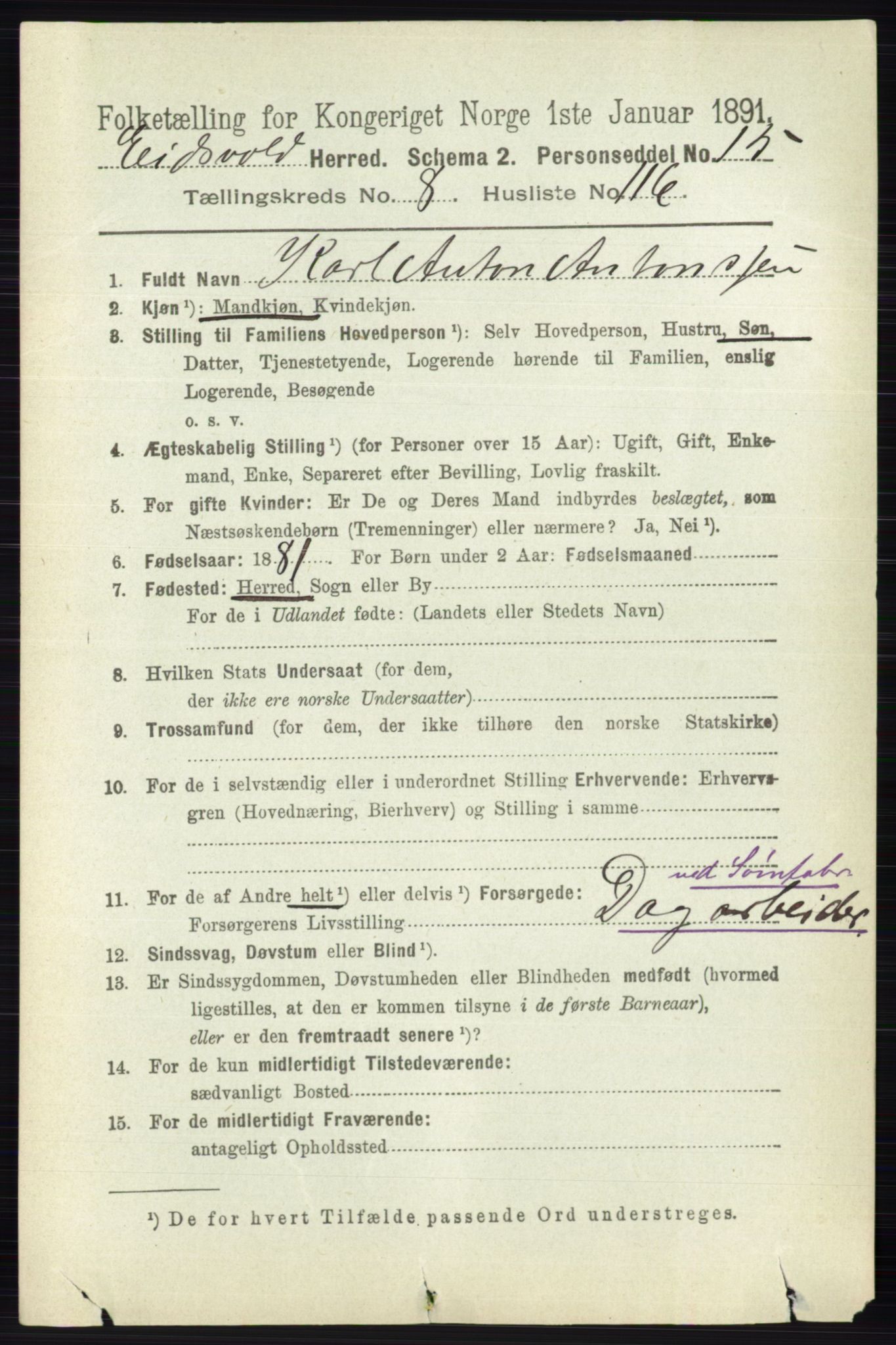 RA, 1891 census for 0237 Eidsvoll, 1891, p. 6036