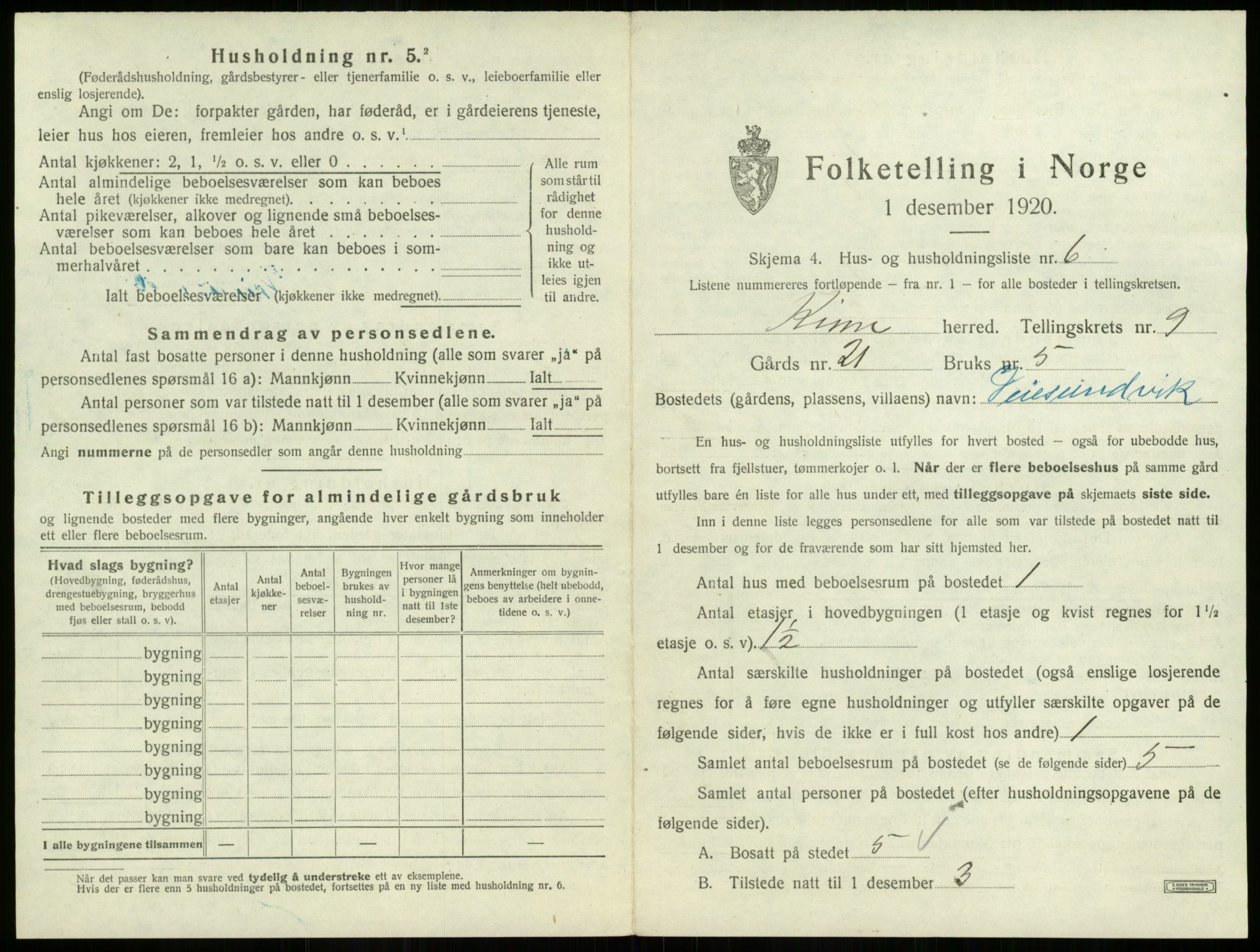 SAB, 1920 census for Kinn, 1920, p. 350