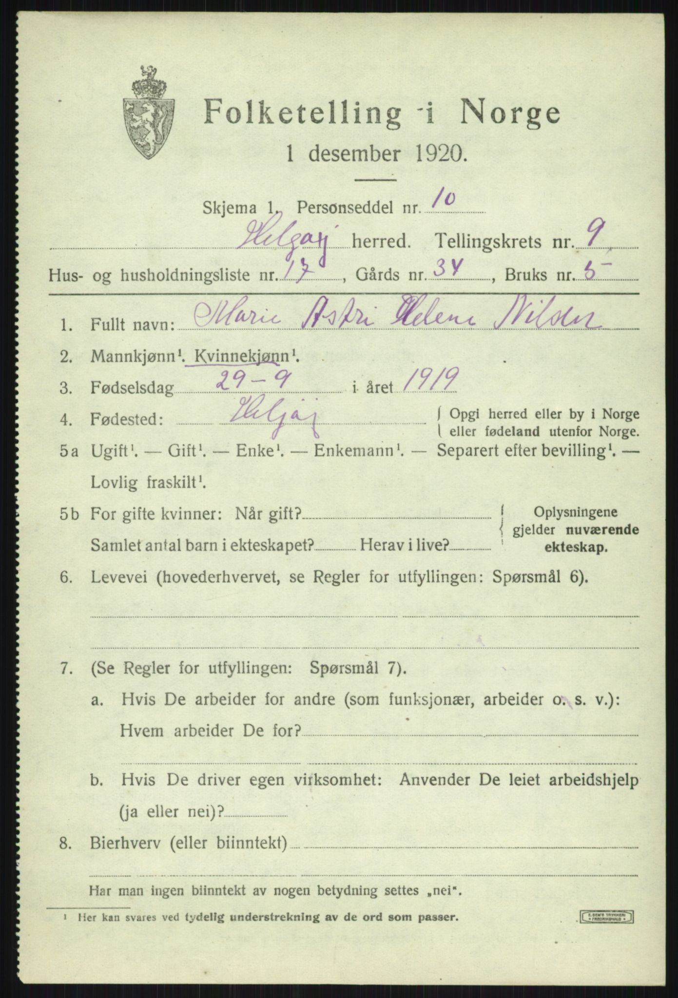 SATØ, 1920 census for Helgøy, 1920, p. 3519