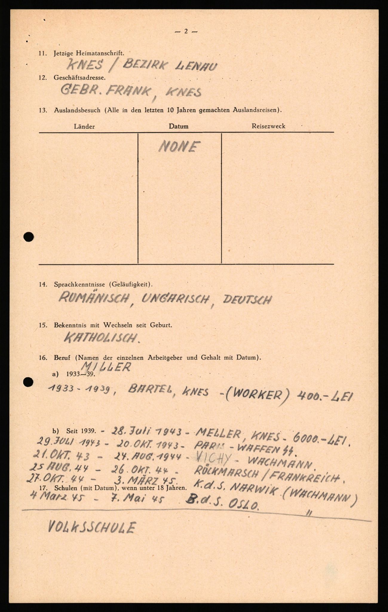 Forsvaret, Forsvarets overkommando II, RA/RAFA-3915/D/Db/L0041: CI Questionaires.  Diverse nasjonaliteter., 1945-1946, p. 165