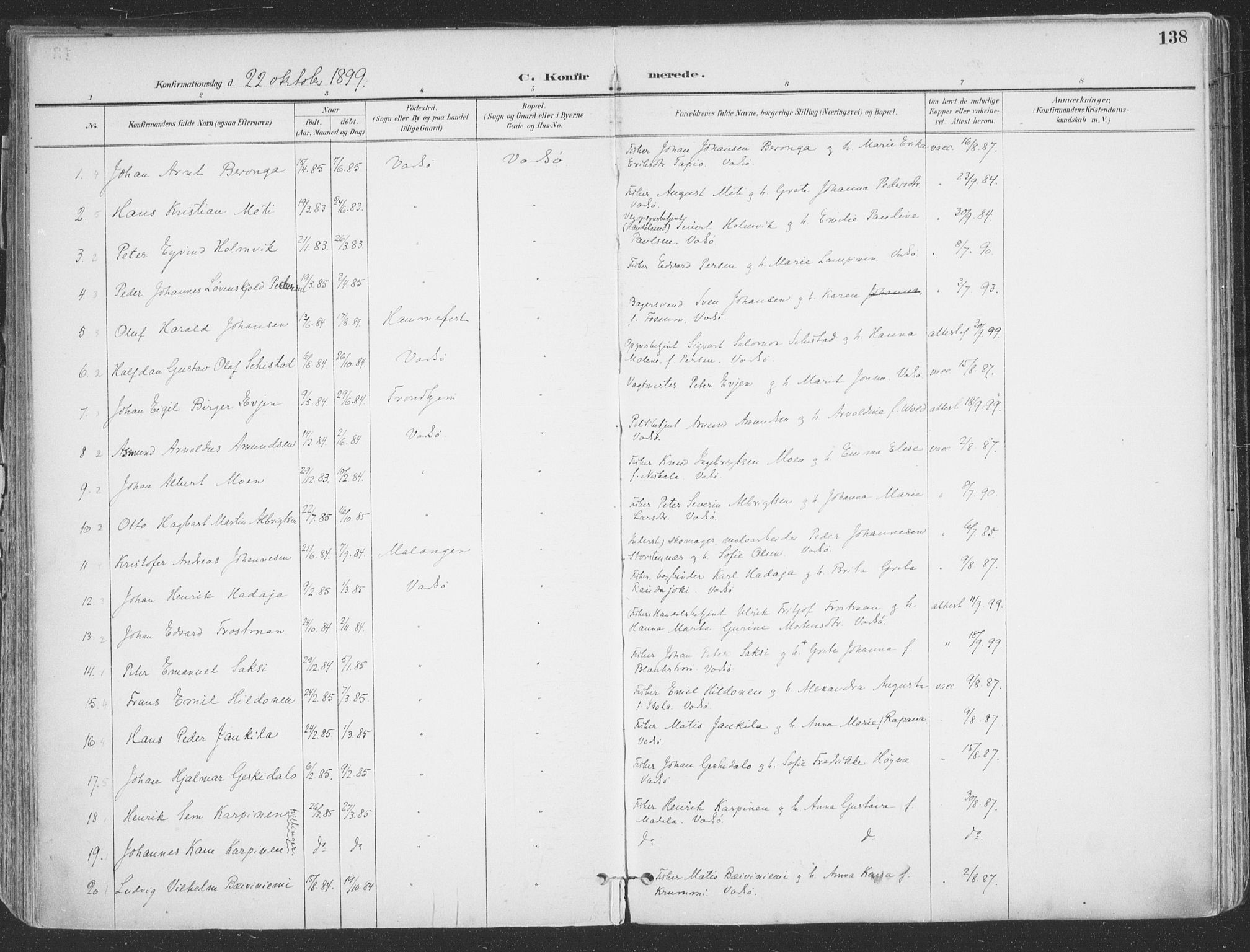 Vadsø sokneprestkontor, SATØ/S-1325/H/Ha/L0007kirke: Parish register (official) no. 7, 1896-1916, p. 138