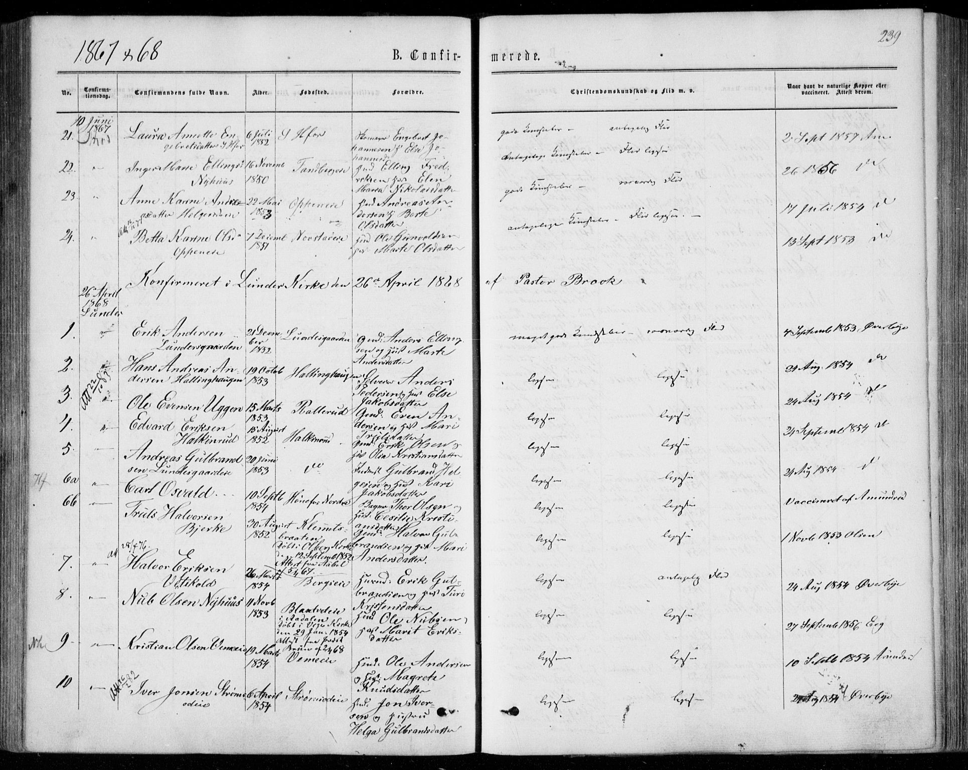 Norderhov kirkebøker, SAKO/A-237/F/Fa/L0013: Parish register (official) no. 13, 1866-1874, p. 239