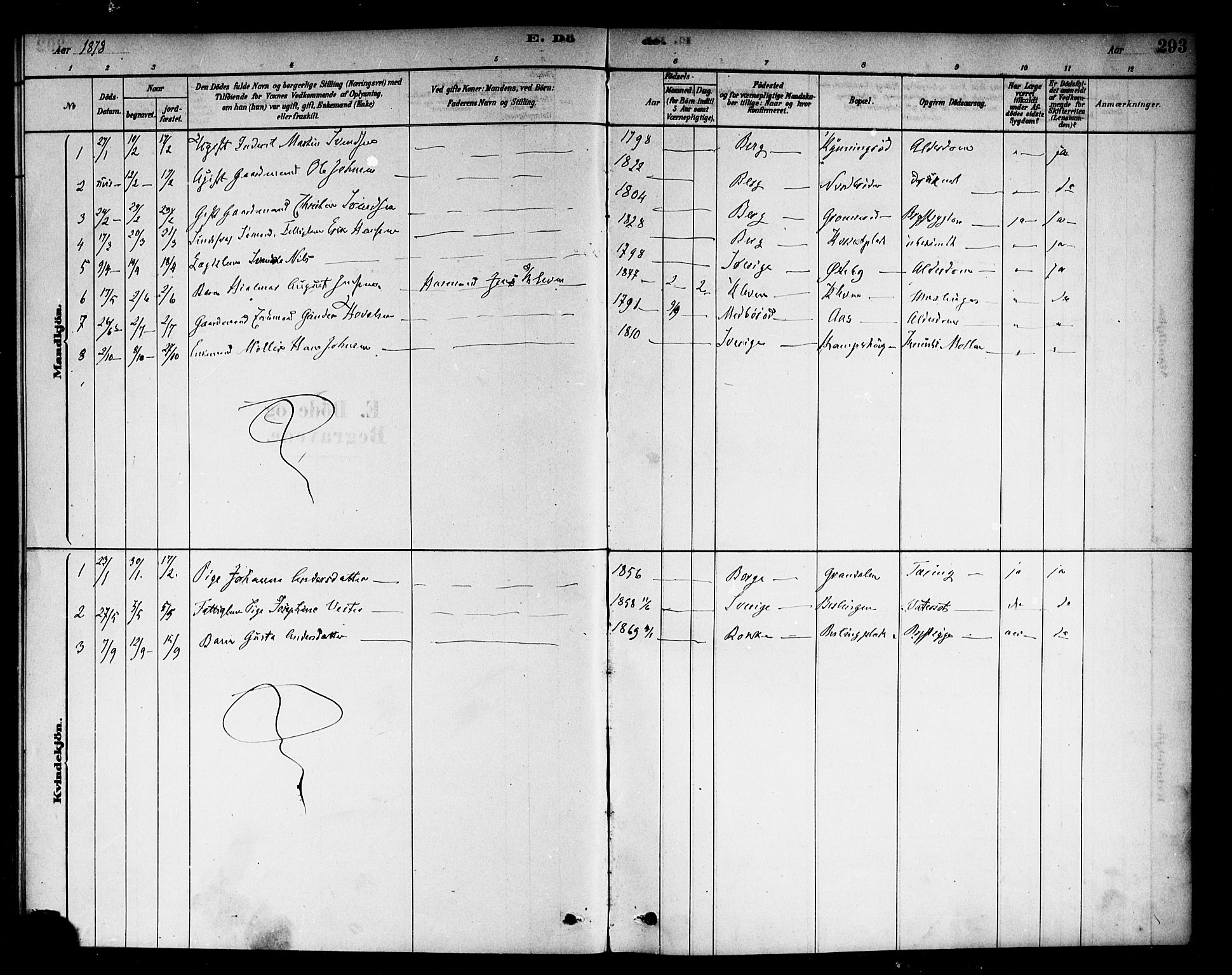 Berg prestekontor Kirkebøker, AV/SAO-A-10902/F/Fc/L0001: Parish register (official) no. III 1, 1878-1887, p. 293