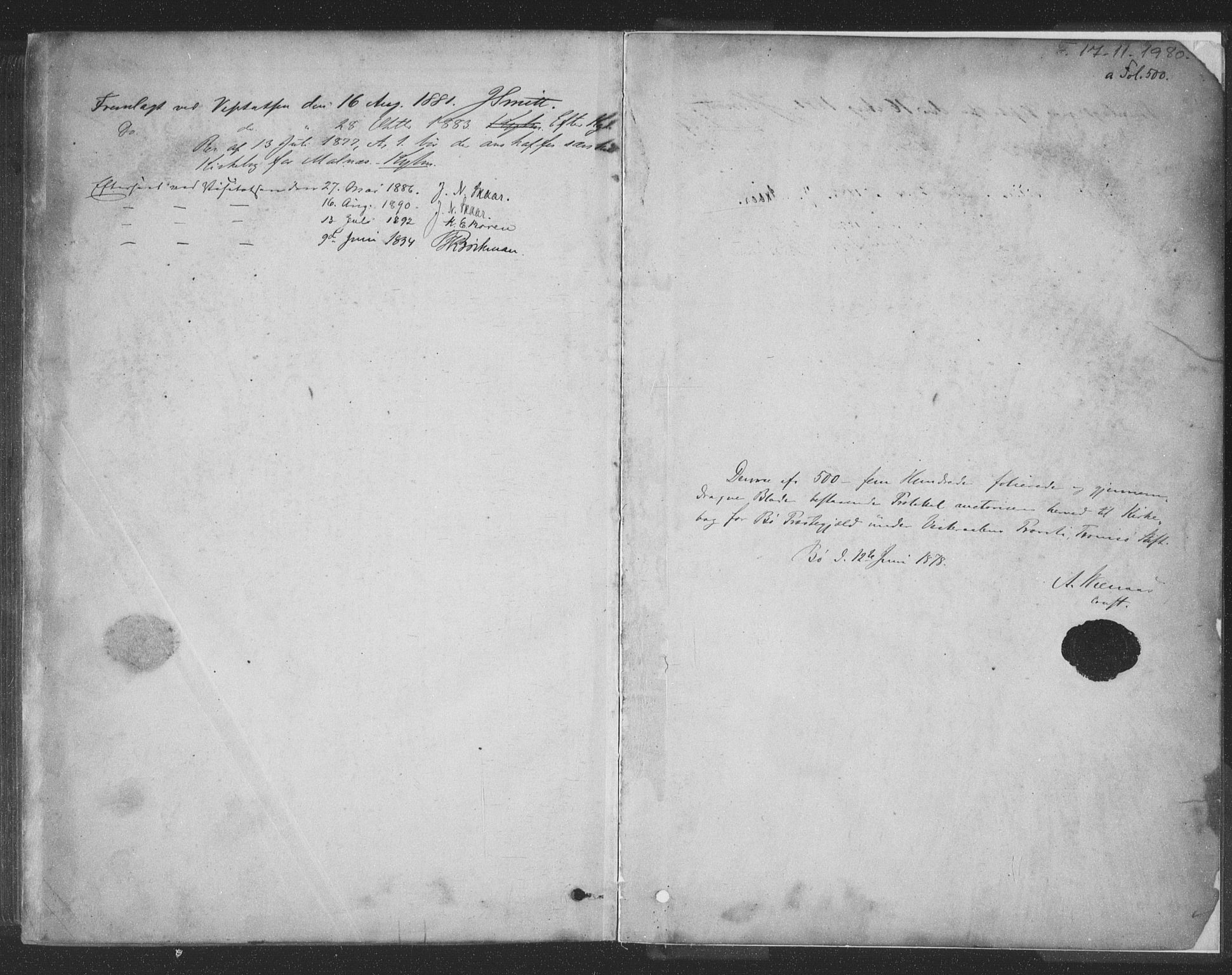 Ministerialprotokoller, klokkerbøker og fødselsregistre - Nordland, SAT/A-1459/891/L1302: Parish register (official) no. 891A07, 1878-1895, p. 500