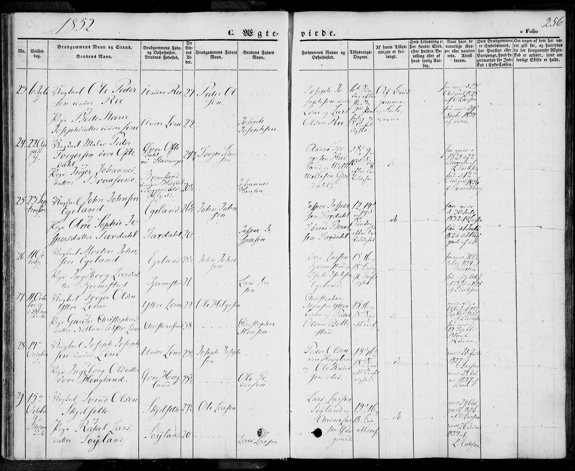 Lye sokneprestkontor, AV/SAST-A-101794/001/30BA/L0006: Parish register (official) no. A 5.2, 1842-1855, p. 256