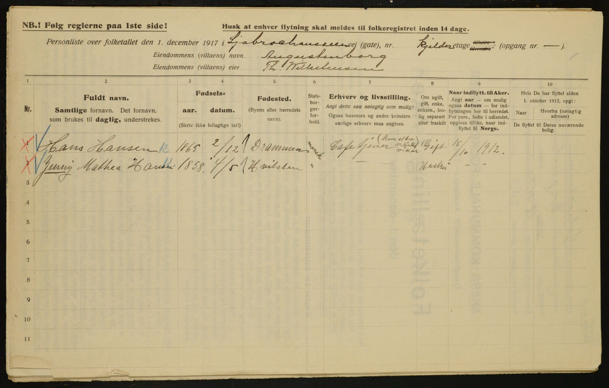 OBA, Municipal Census 1917 for Aker, 1917, p. 20161