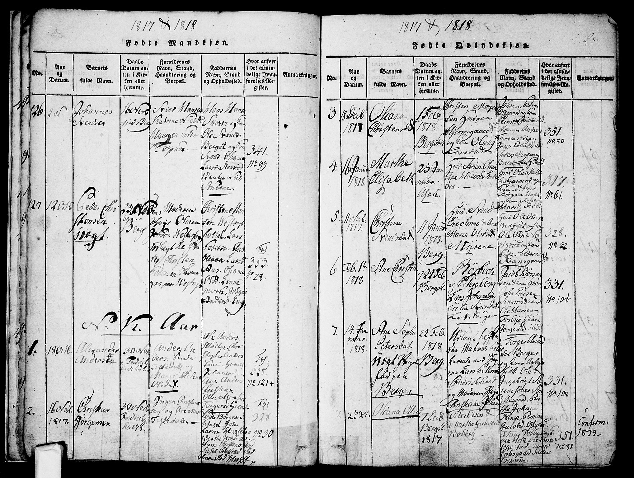 Berg prestekontor Kirkebøker, AV/SAO-A-10902/F/Fa/L0002: Parish register (official) no. I 2, 1815-1831, p. 28