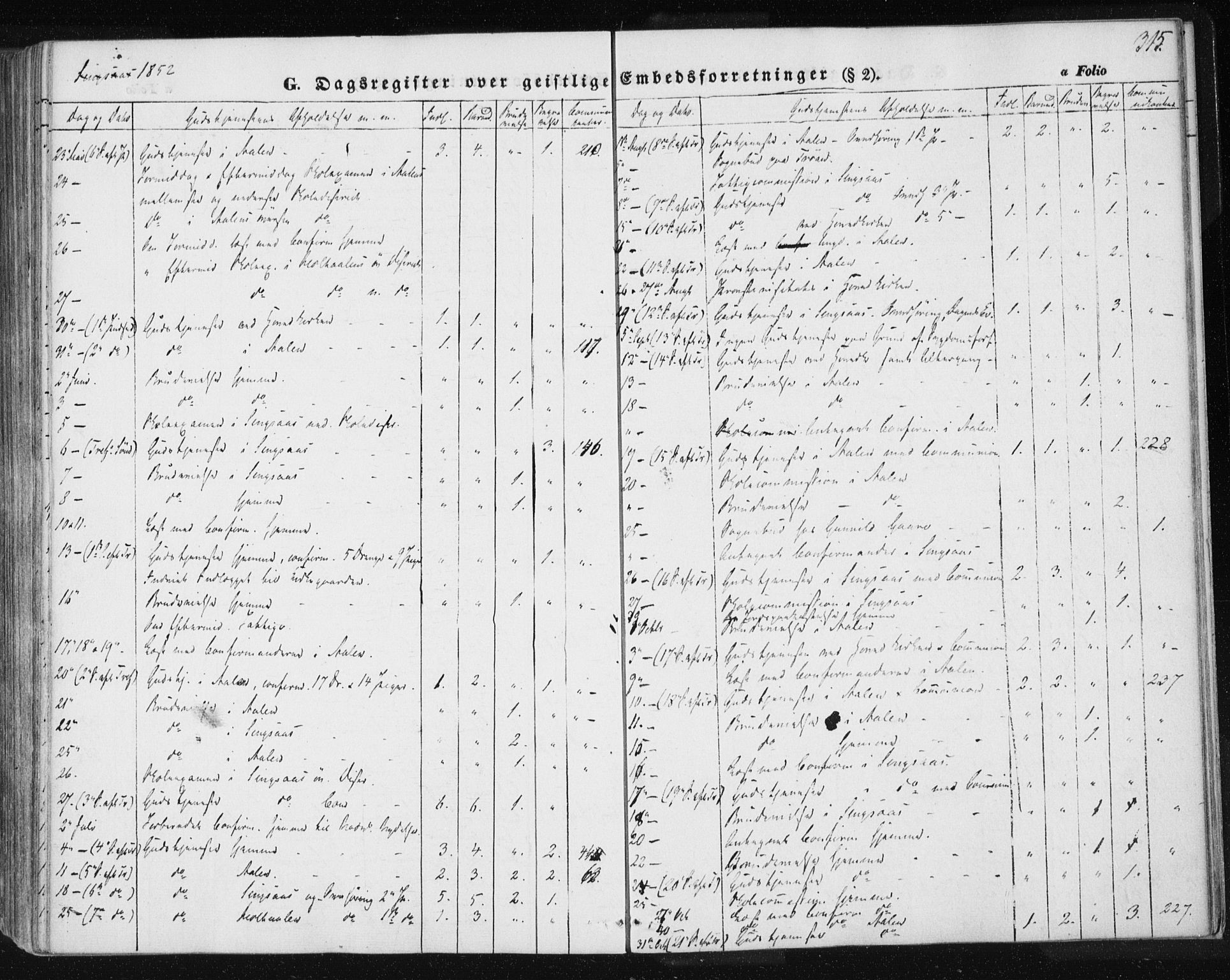 Ministerialprotokoller, klokkerbøker og fødselsregistre - Sør-Trøndelag, AV/SAT-A-1456/685/L0963: Parish register (official) no. 685A06 /1, 1846-1859, p. 315