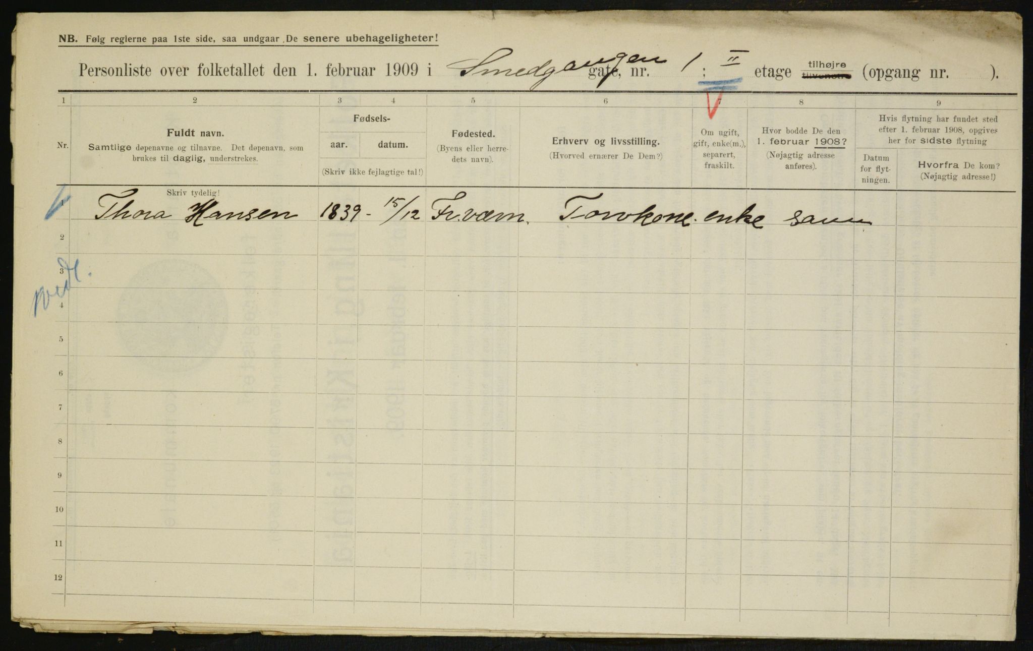 OBA, Municipal Census 1909 for Kristiania, 1909, p. 88054