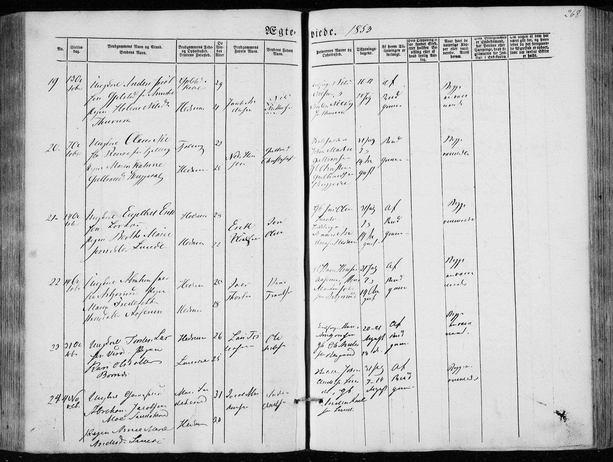 Hedrum kirkebøker, AV/SAKO-A-344/F/Fa/L0006: Parish register (official) no. I 6, 1849-1857, p. 268