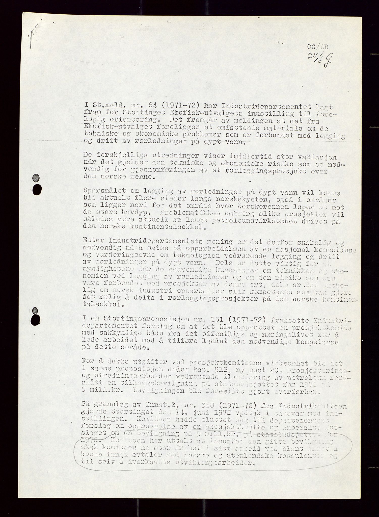 Industridepartementet, Oljekontoret, AV/SAST-A-101348/Di/L0002: DWP, måneds- kvartals- halvårs- og årsrapporter, økonomi, personell, div., 1972-1974, p. 109