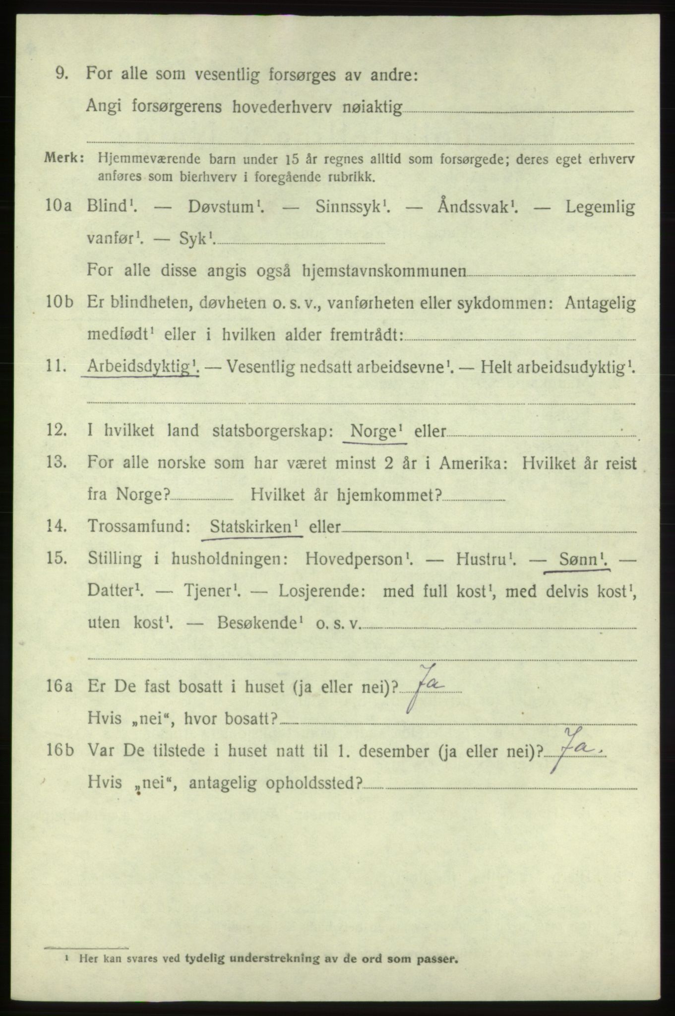 SAB, 1920 census for Bremnes, 1920, p. 3839