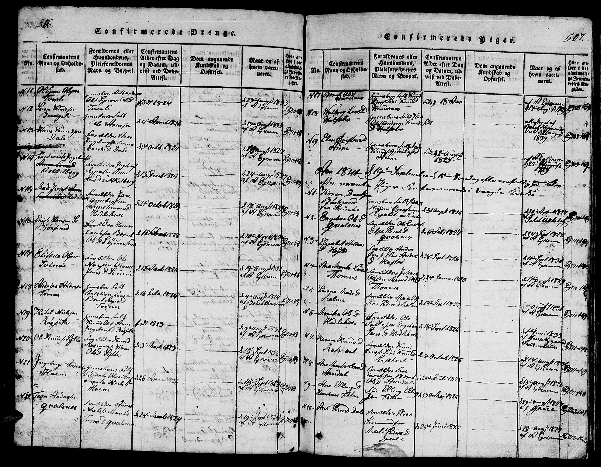 Ministerialprotokoller, klokkerbøker og fødselsregistre - Møre og Romsdal, SAT/A-1454/565/L0752: Parish register (copy) no. 565C01, 1817-1844, p. 506-507