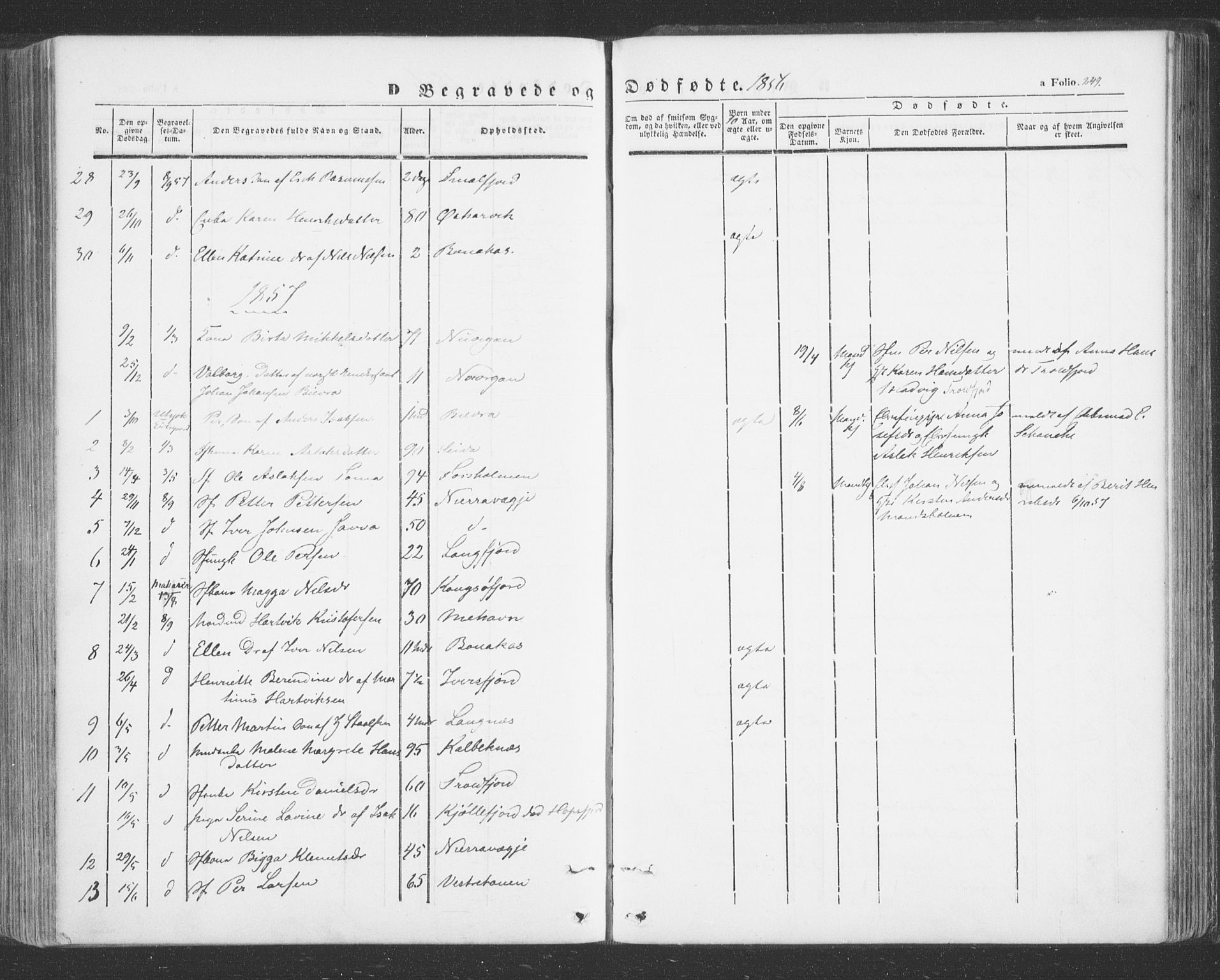 Tana sokneprestkontor, SATØ/S-1334/H/Ha/L0001kirke: Parish register (official) no. 1, 1846-1861, p. 249