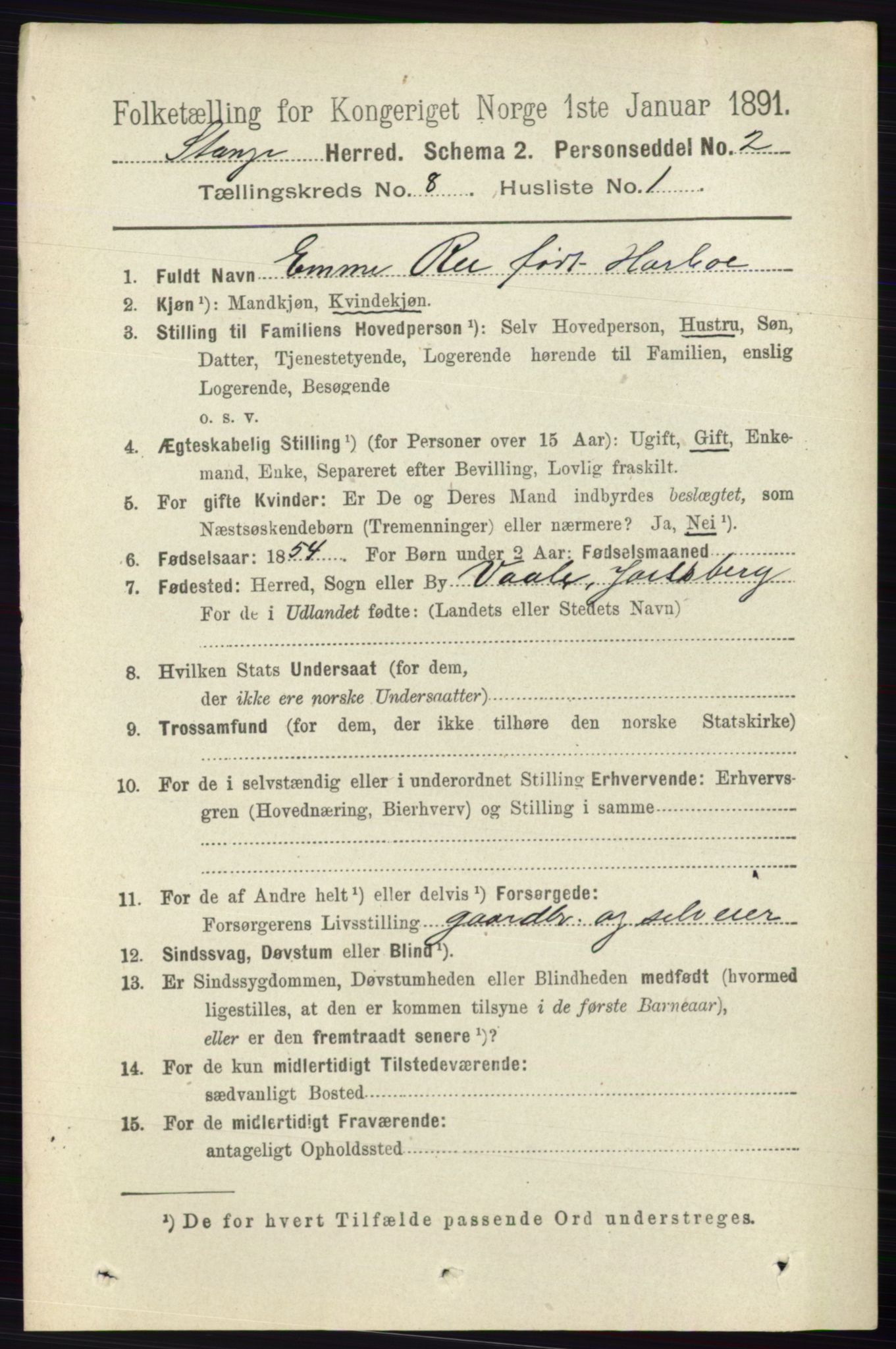 RA, 1891 census for 0417 Stange, 1891, p. 5336