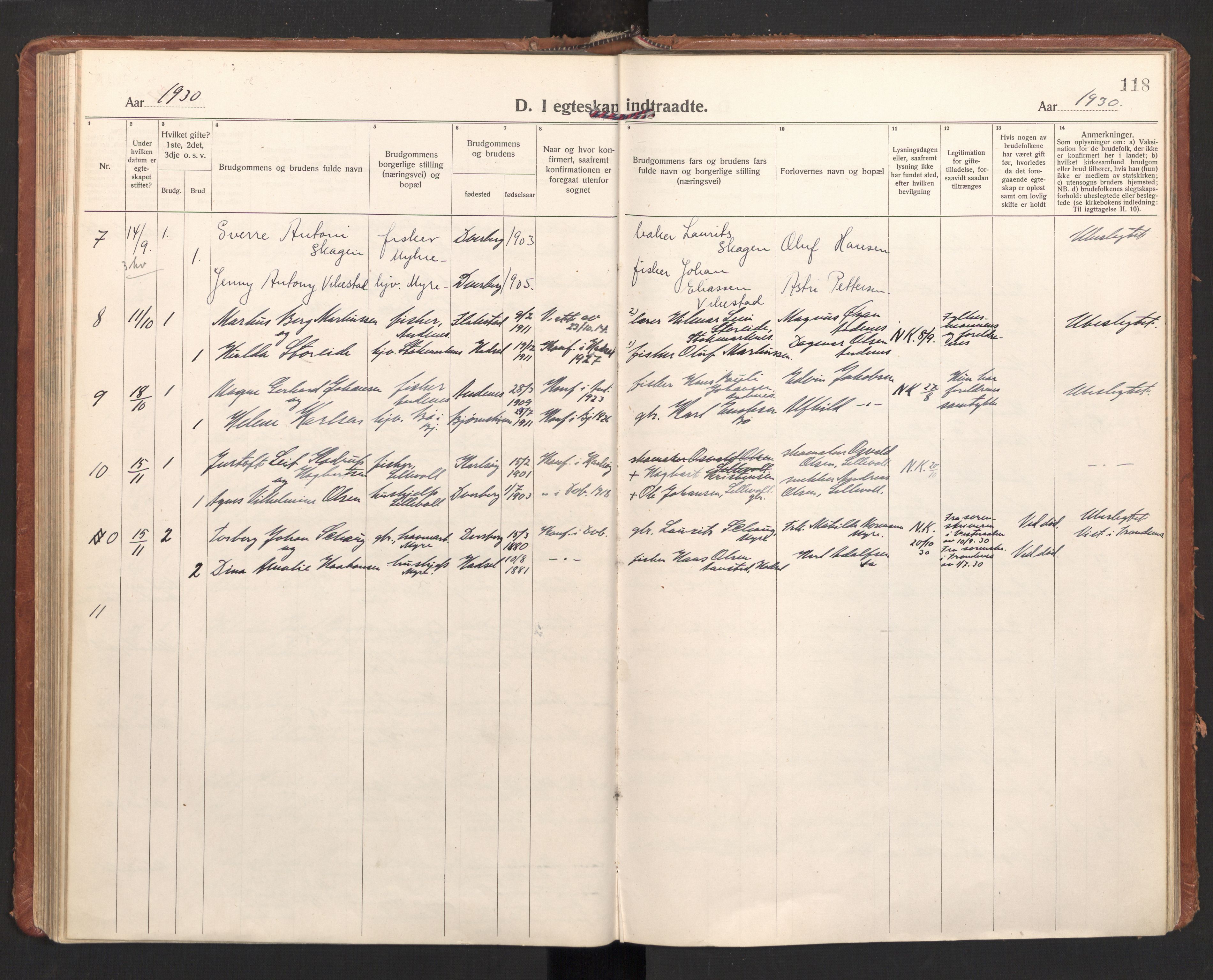 Ministerialprotokoller, klokkerbøker og fødselsregistre - Nordland, AV/SAT-A-1459/897/L1408: Parish register (official) no. 897A15, 1922-1938, p. 118