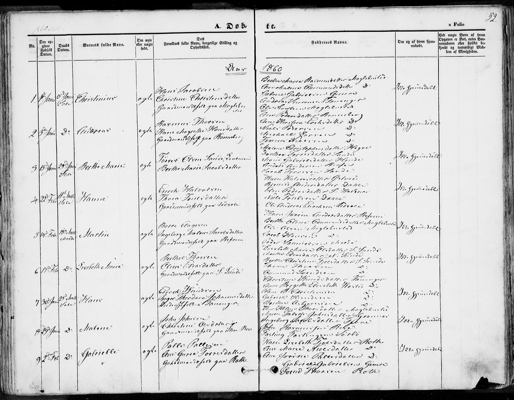 Håland sokneprestkontor, SAST/A-101802/001/30BA/L0007: Parish register (official) no. A 7.1, 1854-1870, p. 52