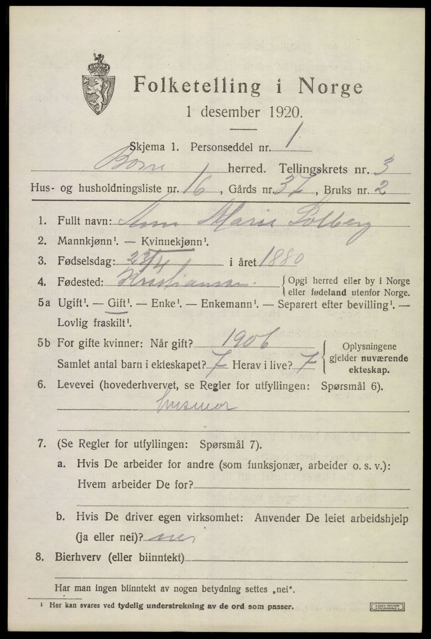 SAKO, 1920 census for Borre, 1920, p. 6206