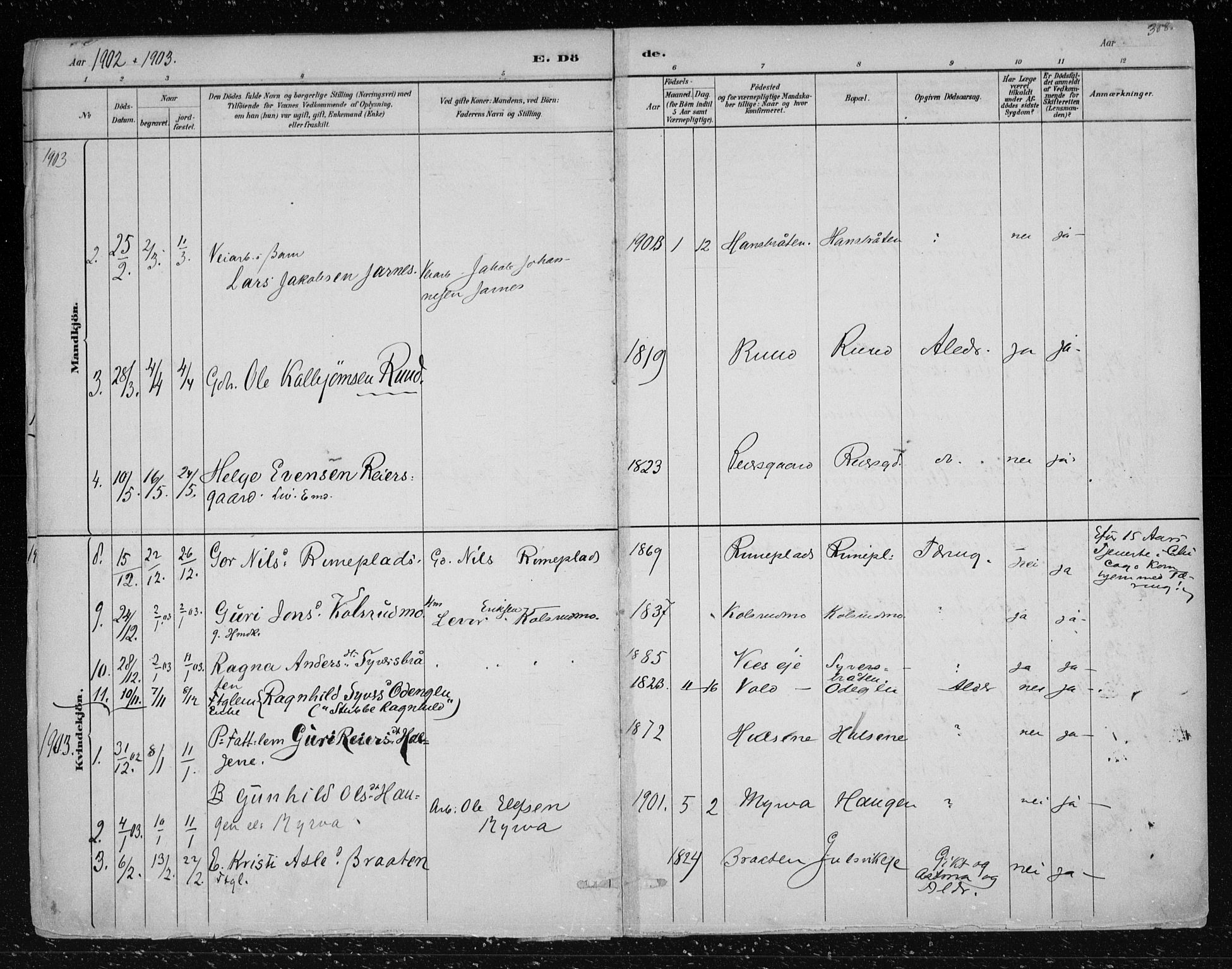 Nes kirkebøker, AV/SAKO-A-236/F/Fa/L0012: Parish register (official) no. 12, 1881-1917, p. 308