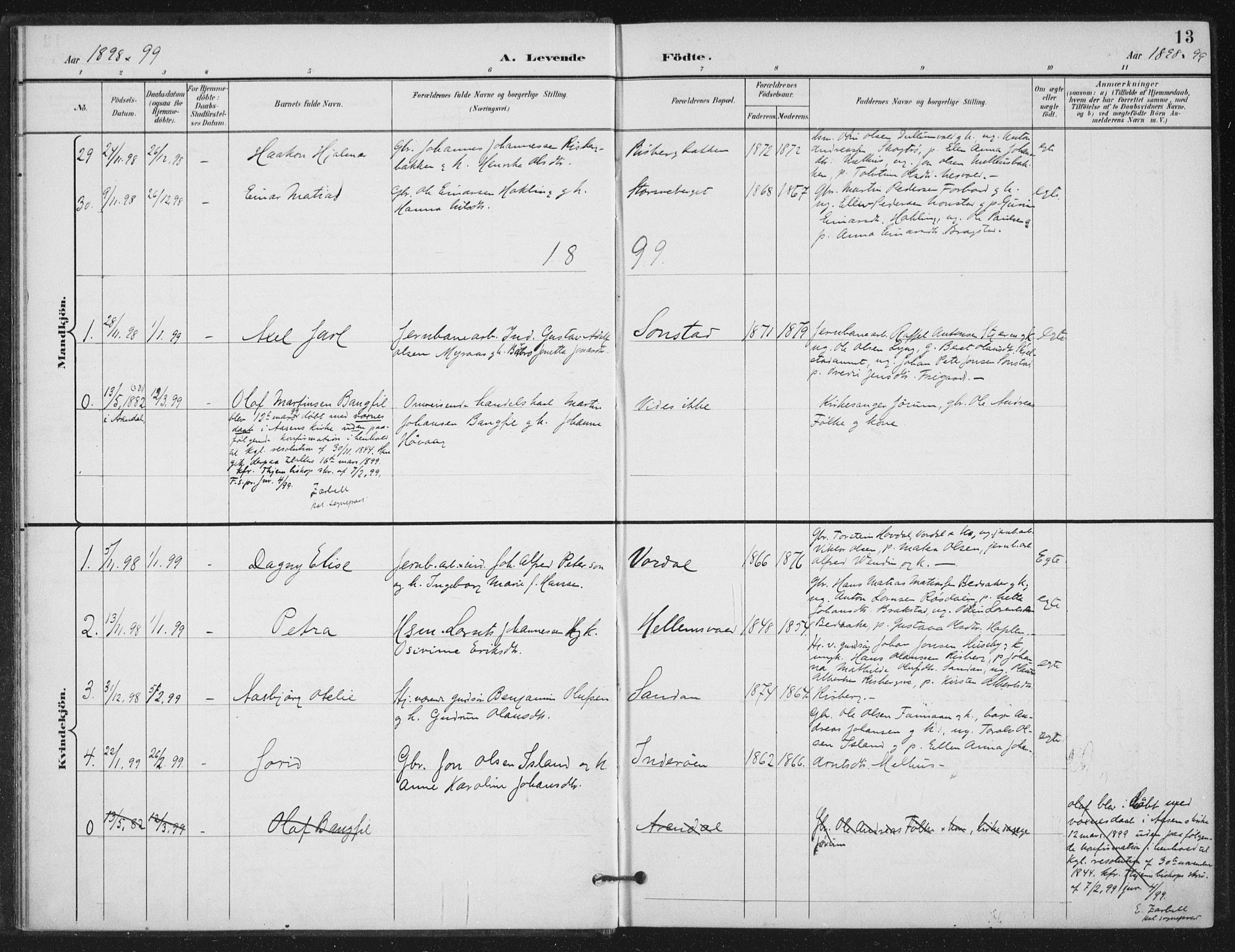 Ministerialprotokoller, klokkerbøker og fødselsregistre - Nord-Trøndelag, AV/SAT-A-1458/714/L0131: Parish register (official) no. 714A02, 1896-1918, p. 13