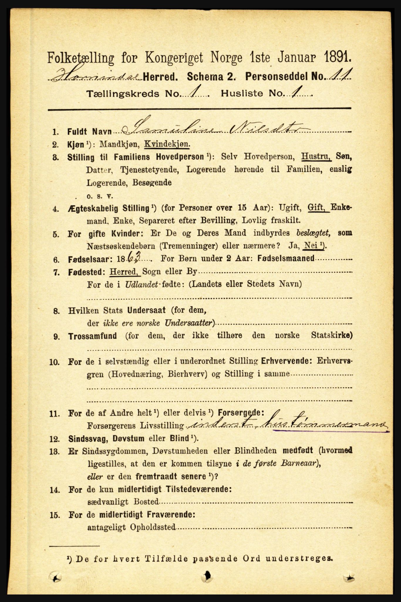 RA, 1891 census for 1444 Hornindal, 1891, p. 71