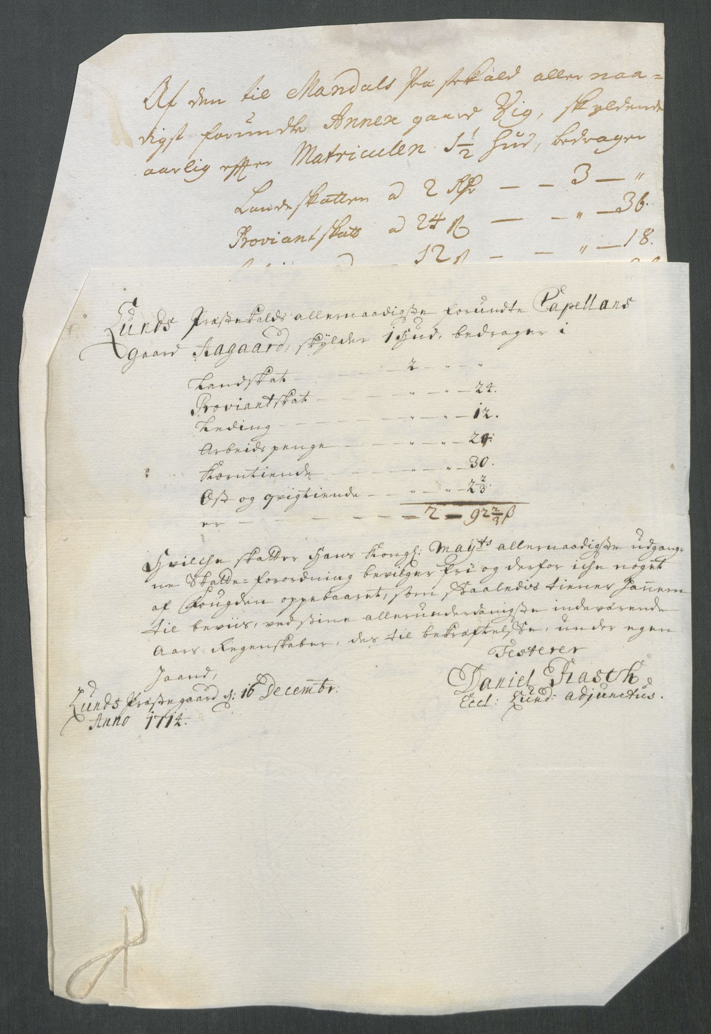 Rentekammeret inntil 1814, Reviderte regnskaper, Fogderegnskap, RA/EA-4092/R43/L2558: Fogderegnskap Lista og Mandal, 1714, p. 128