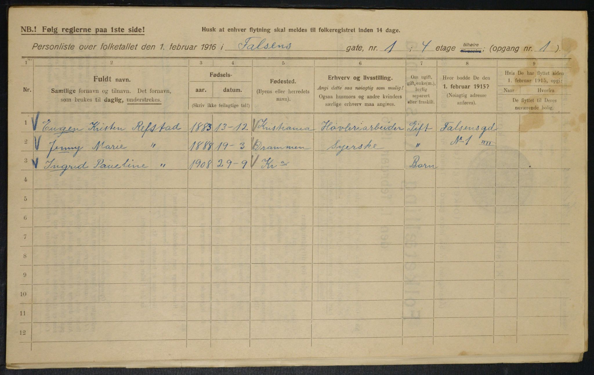 OBA, Municipal Census 1916 for Kristiania, 1916, p. 23634