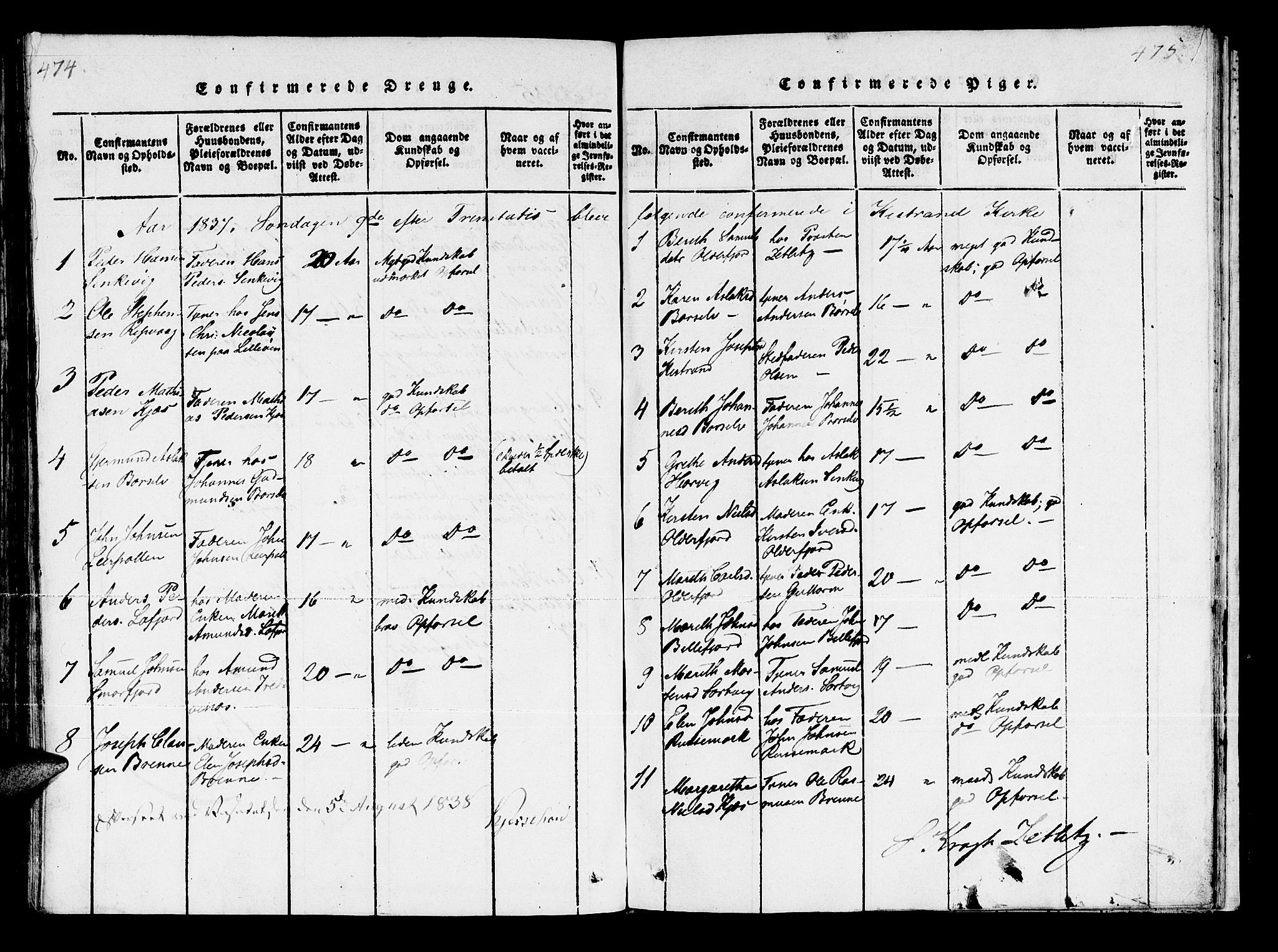 Kistrand/Porsanger sokneprestembete, SATØ/S-1351/H/Ha/L0003.kirke: Parish register (official) no. 3, 1825-1842, p. 474-475