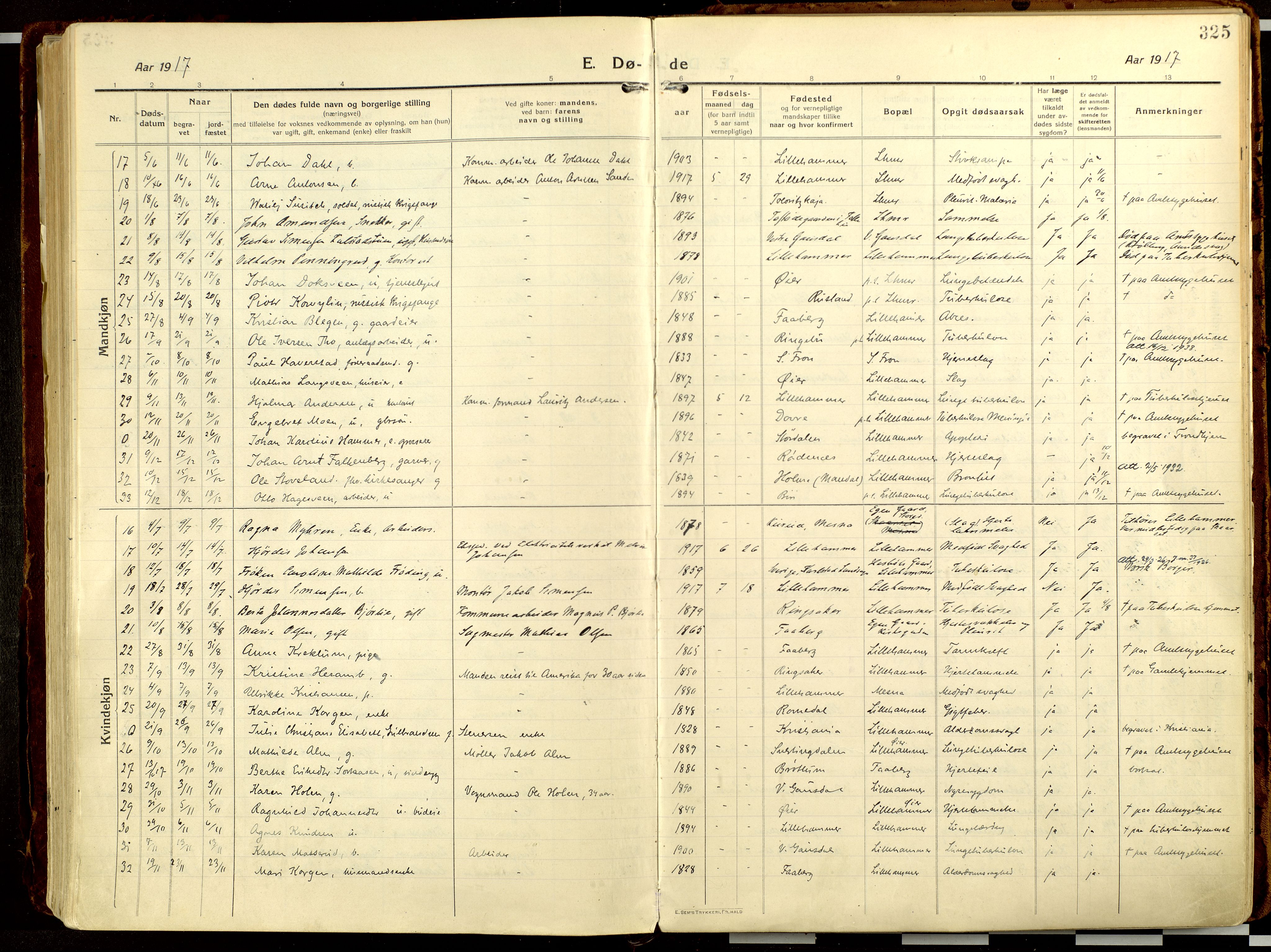 Lillehammer prestekontor, AV/SAH-PREST-088/H/Ha/Haa/L0002: Parish register (official) no. 2, 1917-1932, p. 325