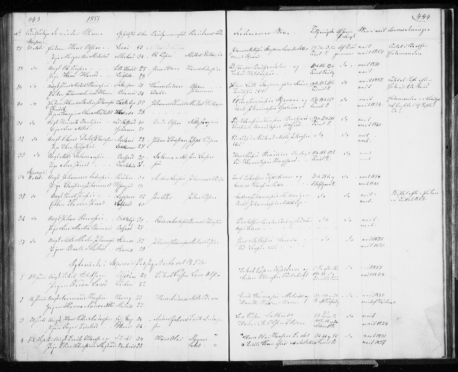 Skjervøy sokneprestkontor, SATØ/S-1300/H/Ha/Hab/L0003klokker: Parish register (copy) no. 3, 1849-1861, p. 443-444