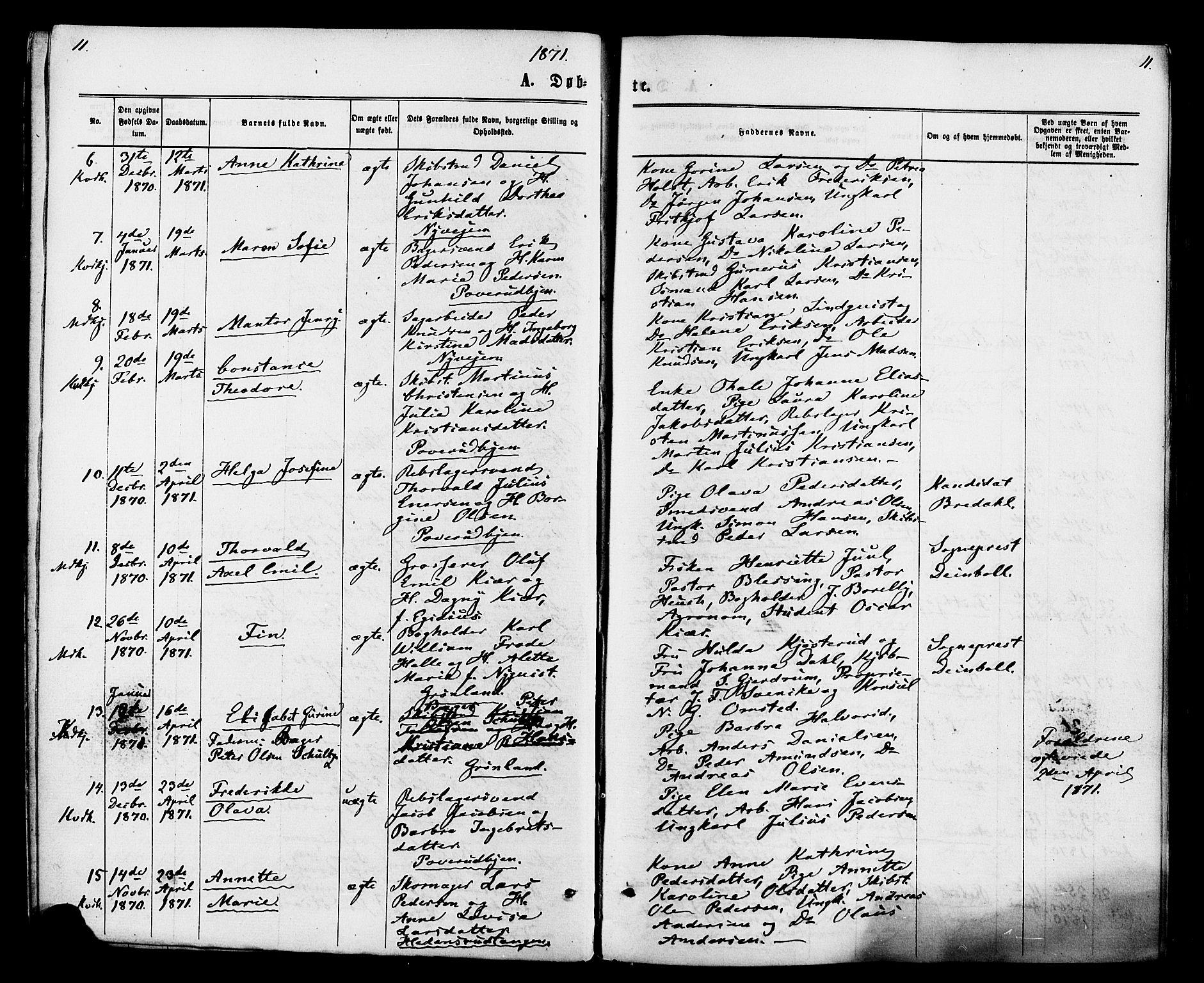 Strømsø kirkebøker, AV/SAKO-A-246/F/Fa/L0020: Parish register (official) no. I 20, 1870-1878, p. 11