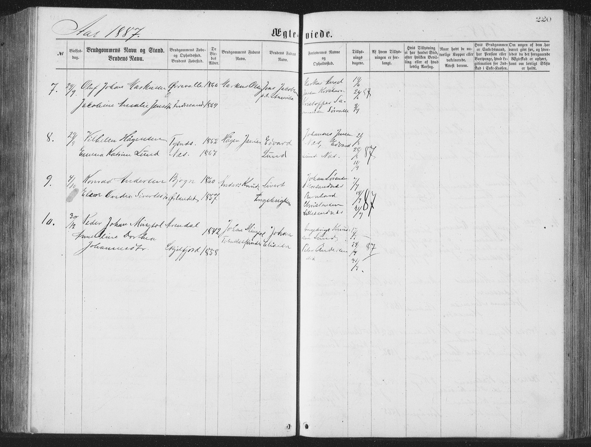 Ministerialprotokoller, klokkerbøker og fødselsregistre - Nordland, SAT/A-1459/885/L1213: Parish register (copy) no. 885C02, 1874-1892, p. 220