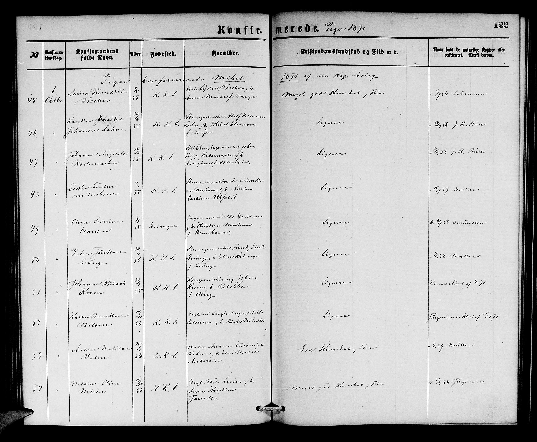 Korskirken sokneprestembete, AV/SAB-A-76101/H/Hab: Parish register (copy) no. C 2, 1869-1879, p. 122