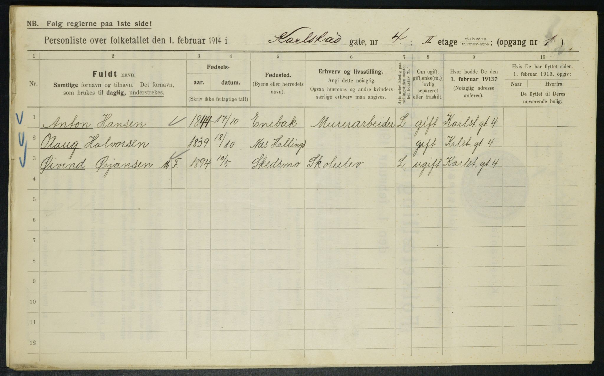 OBA, Municipal Census 1914 for Kristiania, 1914, p. 48920