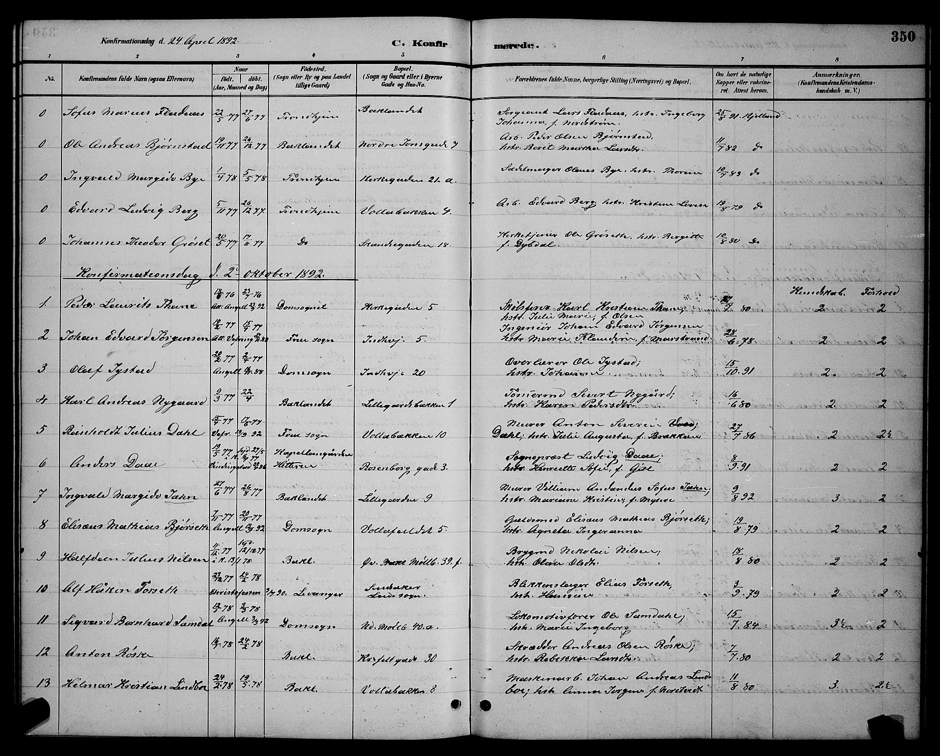 Ministerialprotokoller, klokkerbøker og fødselsregistre - Sør-Trøndelag, SAT/A-1456/604/L0222: Parish register (copy) no. 604C05, 1886-1895, p. 350