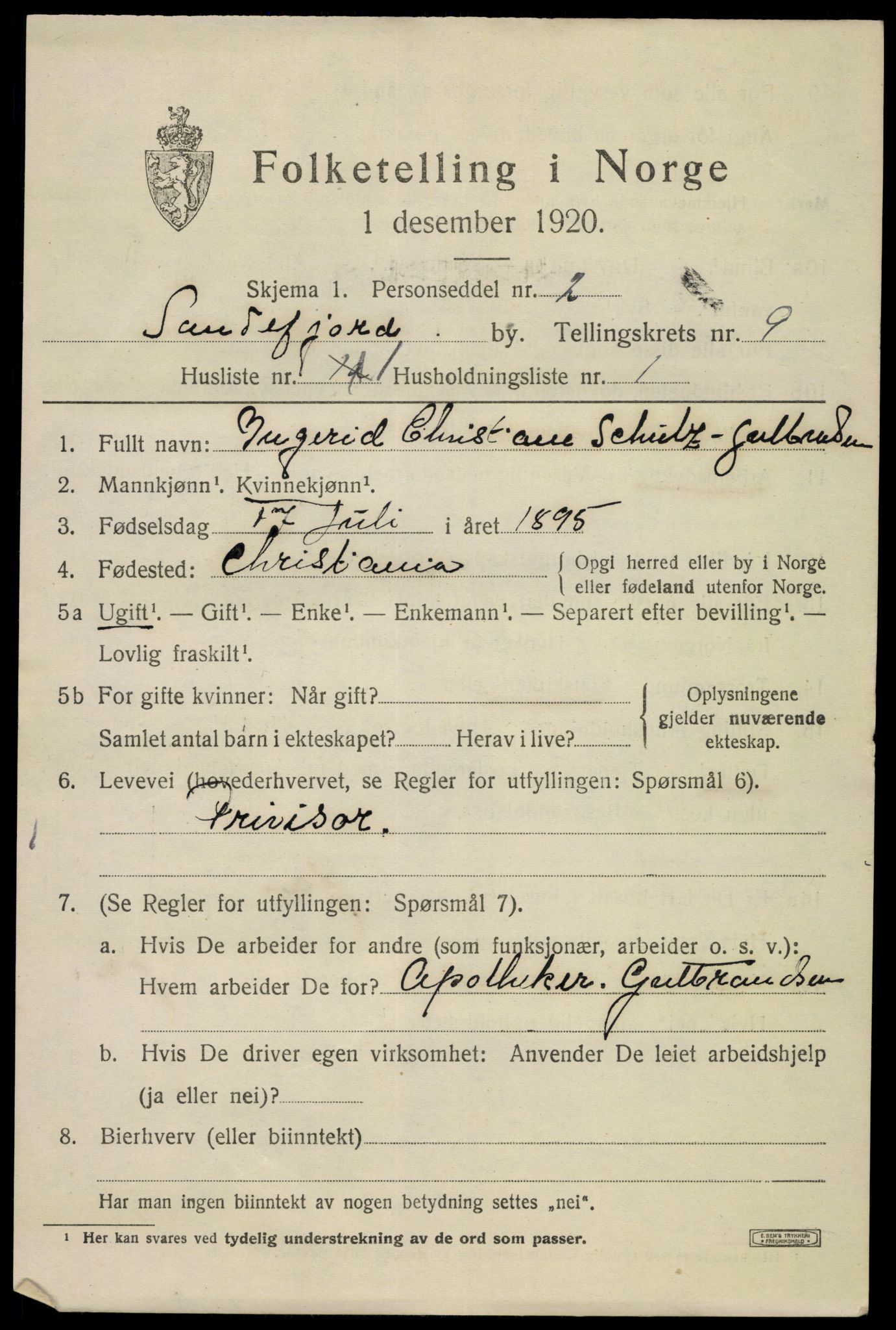 SAKO, 1920 census for Sandefjord, 1920, p. 12560