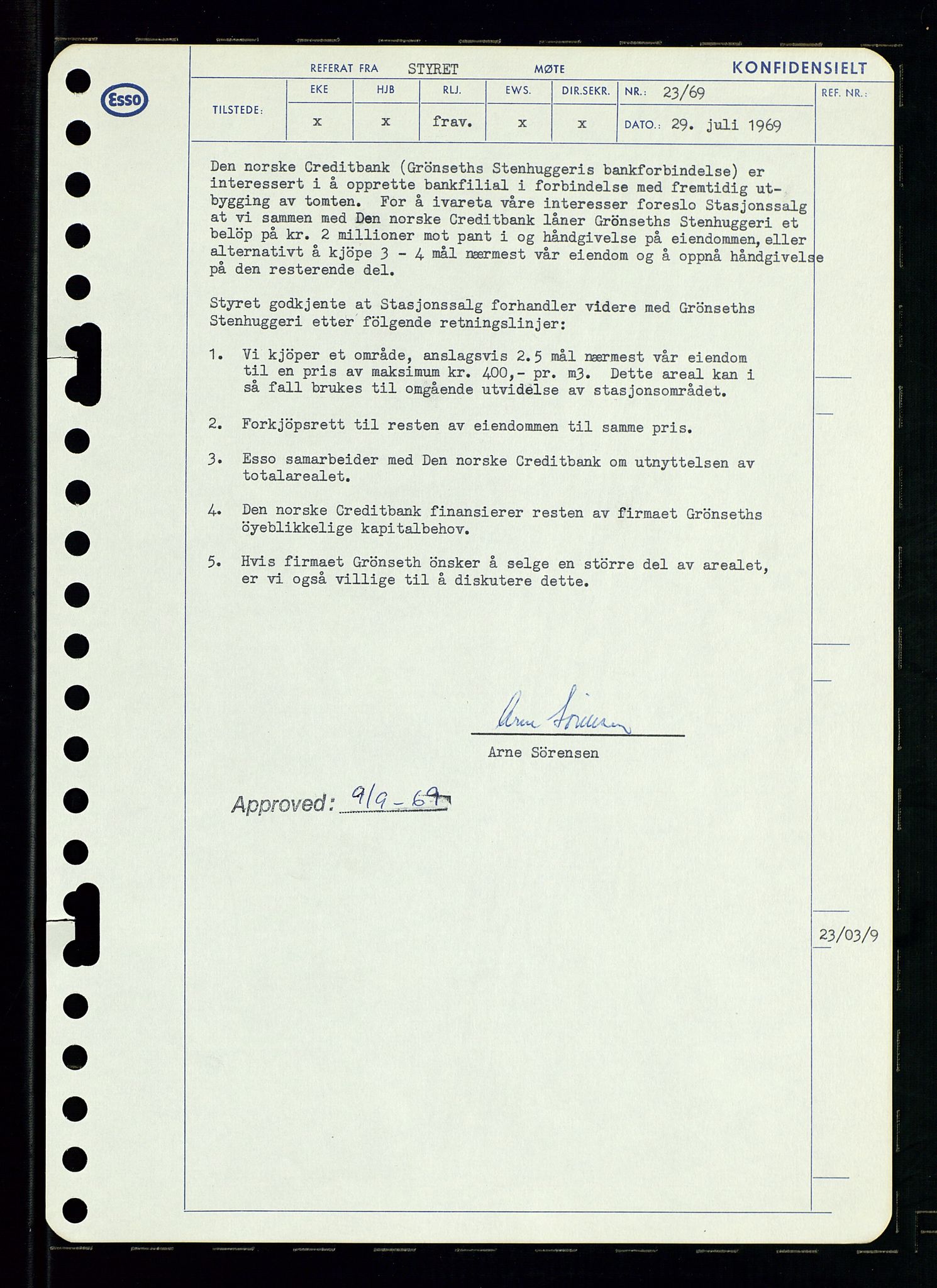 Pa 0982 - Esso Norge A/S, AV/SAST-A-100448/A/Aa/L0003/0001: Den administrerende direksjon Board minutes (styrereferater) og Bedriftforsamlingsprotokoll / Den administrerende direksjon Board minutes (styrereferater), 1969, p. 26