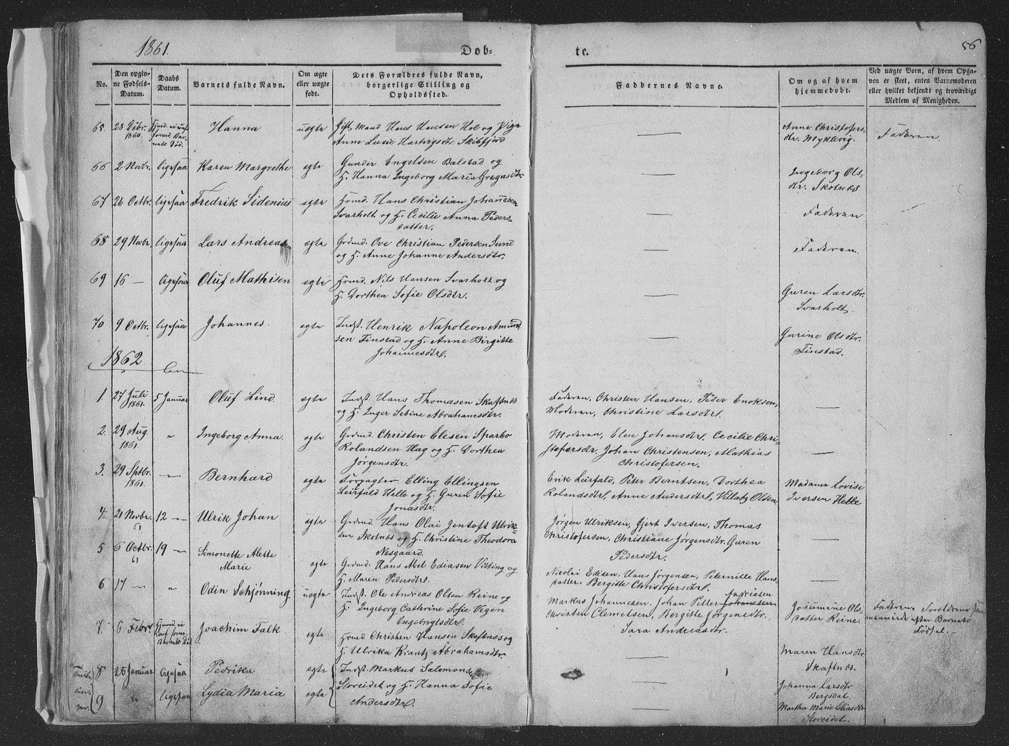 Ministerialprotokoller, klokkerbøker og fødselsregistre - Nordland, AV/SAT-A-1459/881/L1165: Parish register (copy) no. 881C02, 1854-1876, p. 56