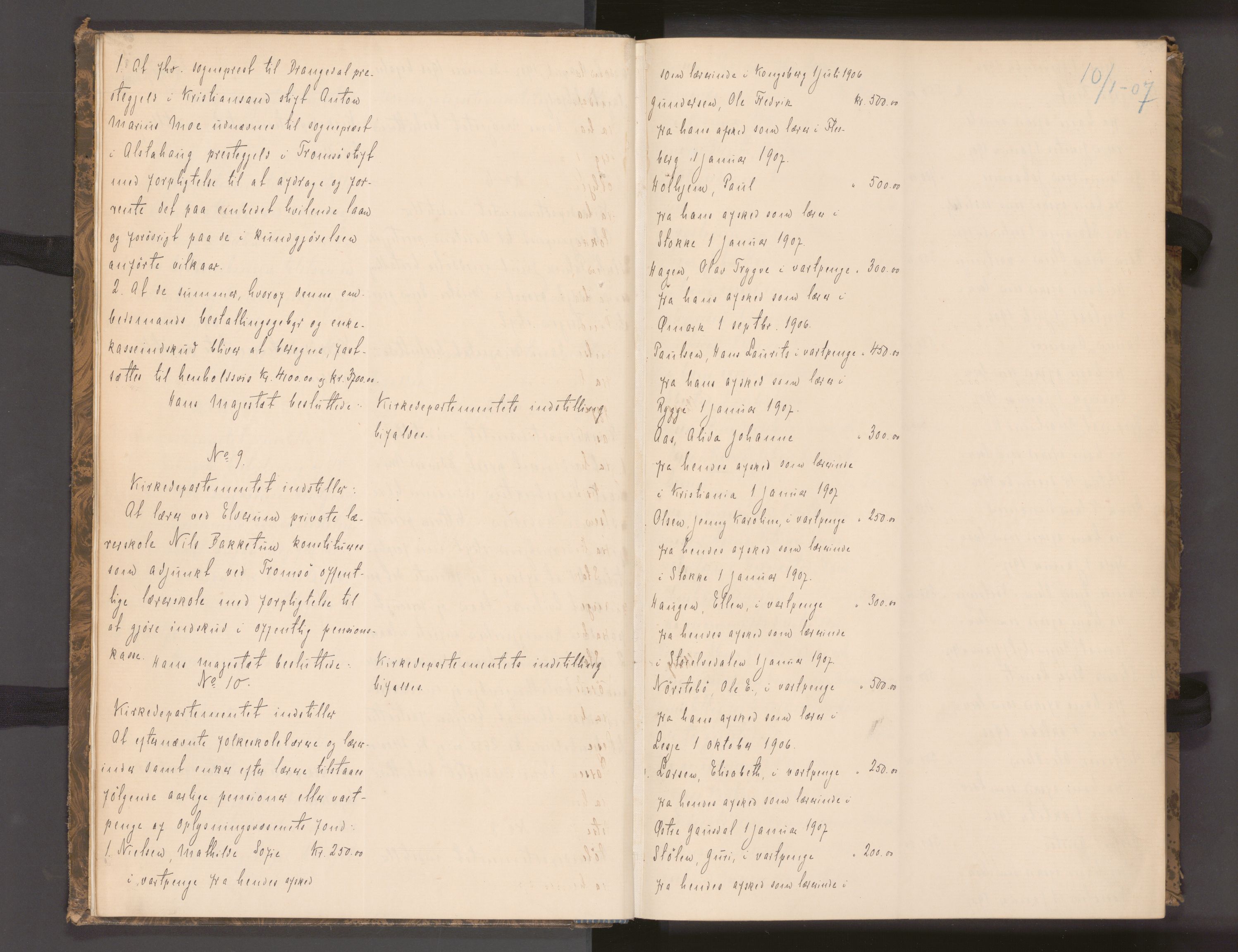 Statsrådssekretariatet, AV/RA-S-1001/A/Ac/L0006: Kgl. res. nr. 1-873, 1. kvartal, 1907