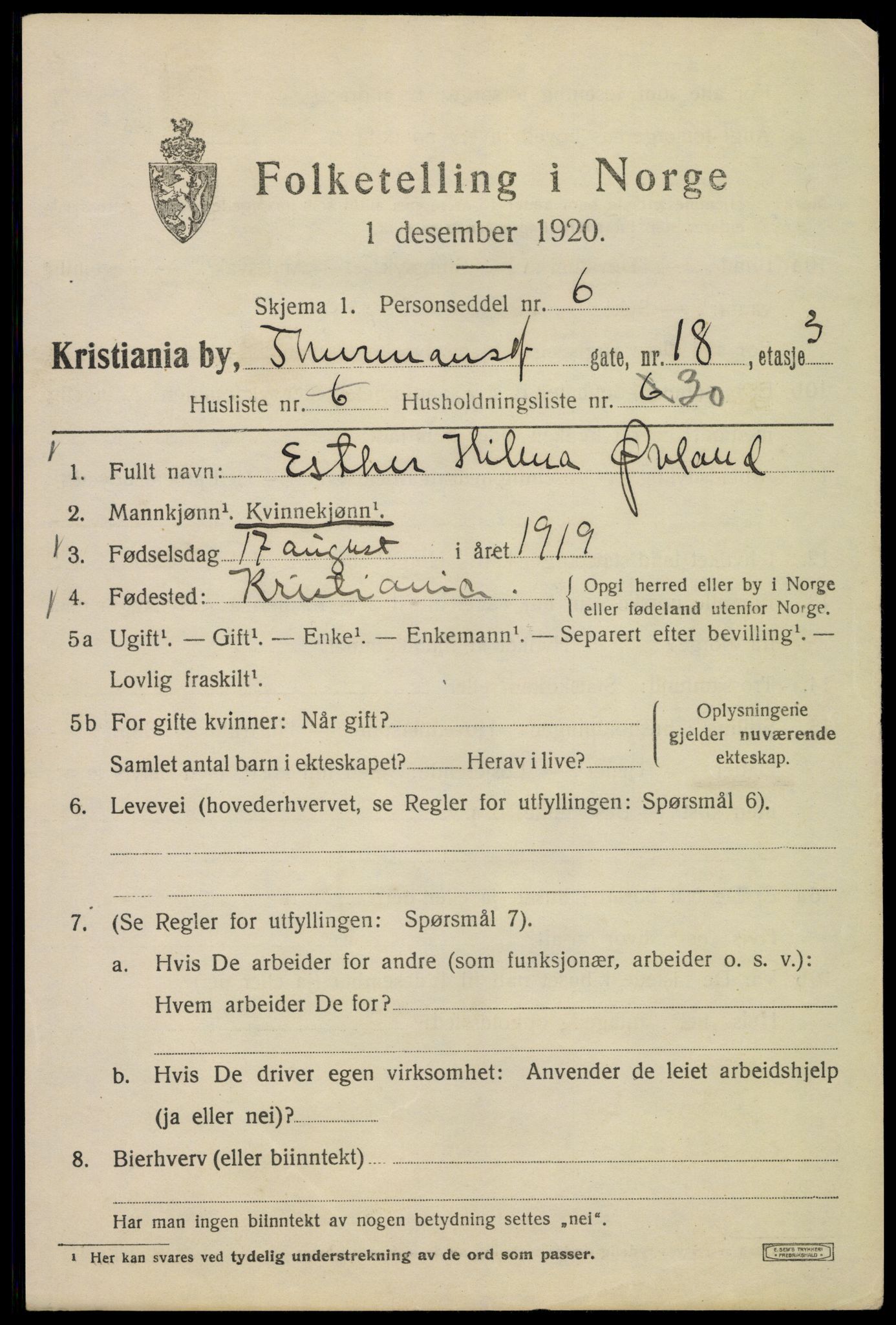 SAO, 1920 census for Kristiania, 1920, p. 581583