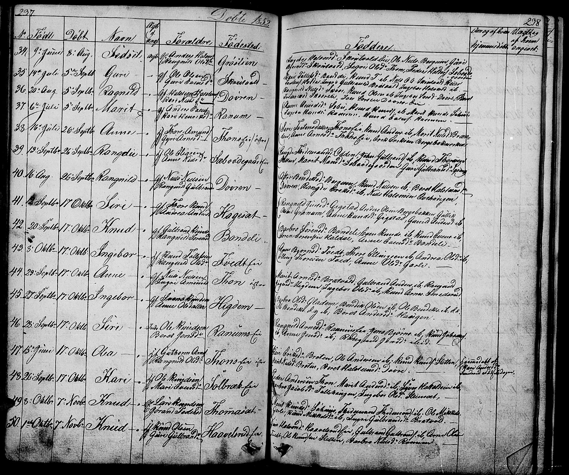 Nord-Aurdal prestekontor, AV/SAH-PREST-132/H/Ha/Hab/L0001: Parish register (copy) no. 1, 1834-1887, p. 237-238