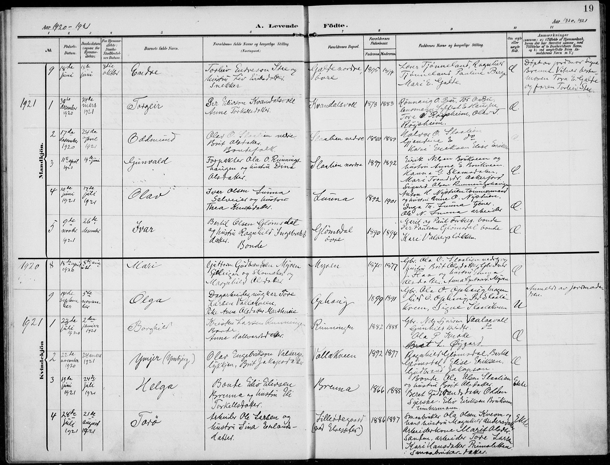 Lom prestekontor, AV/SAH-PREST-070/L/L0007: Parish register (copy) no. 7, 1904-1938, p. 19