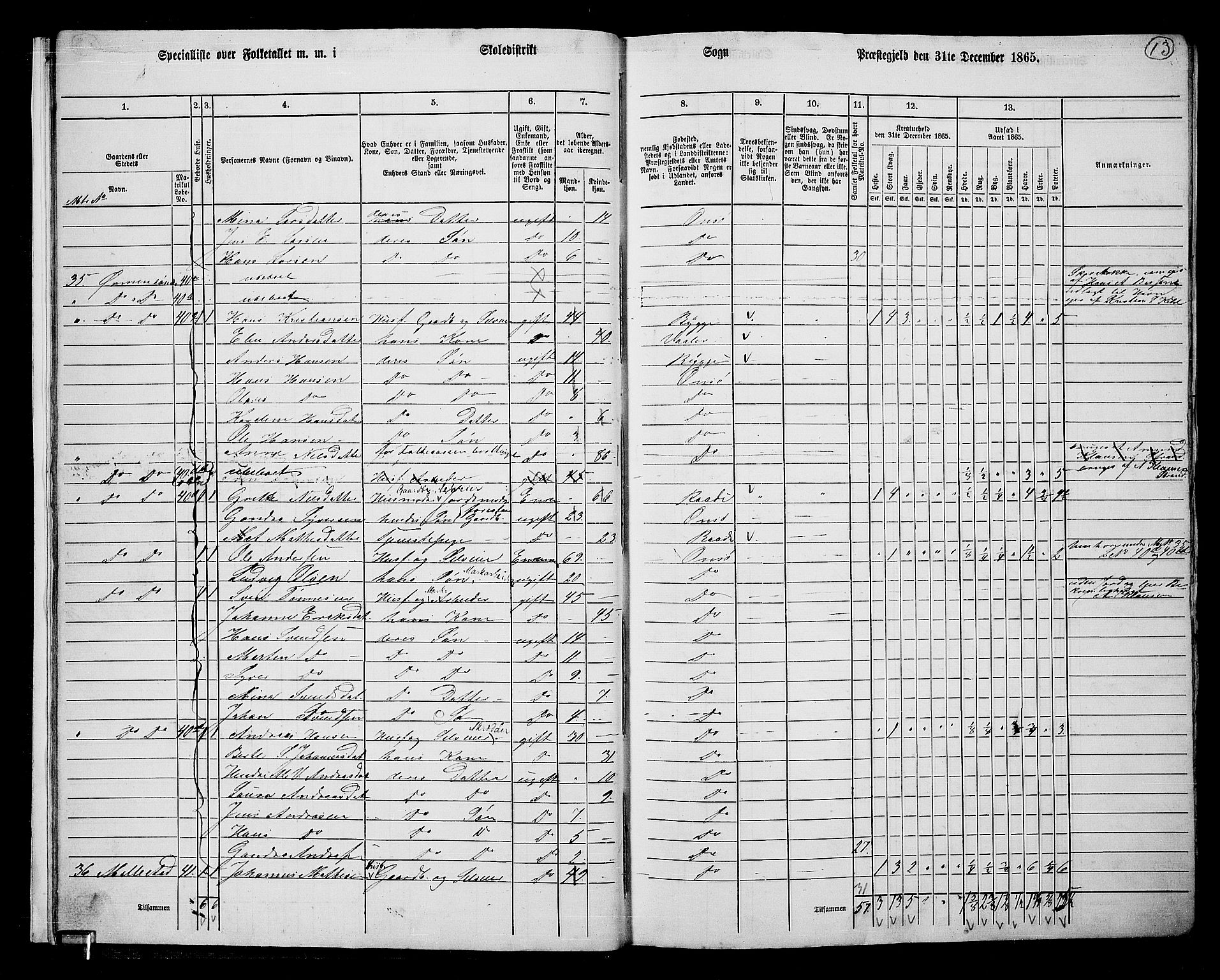 RA, 1865 census for Onsøy, 1865, p. 16