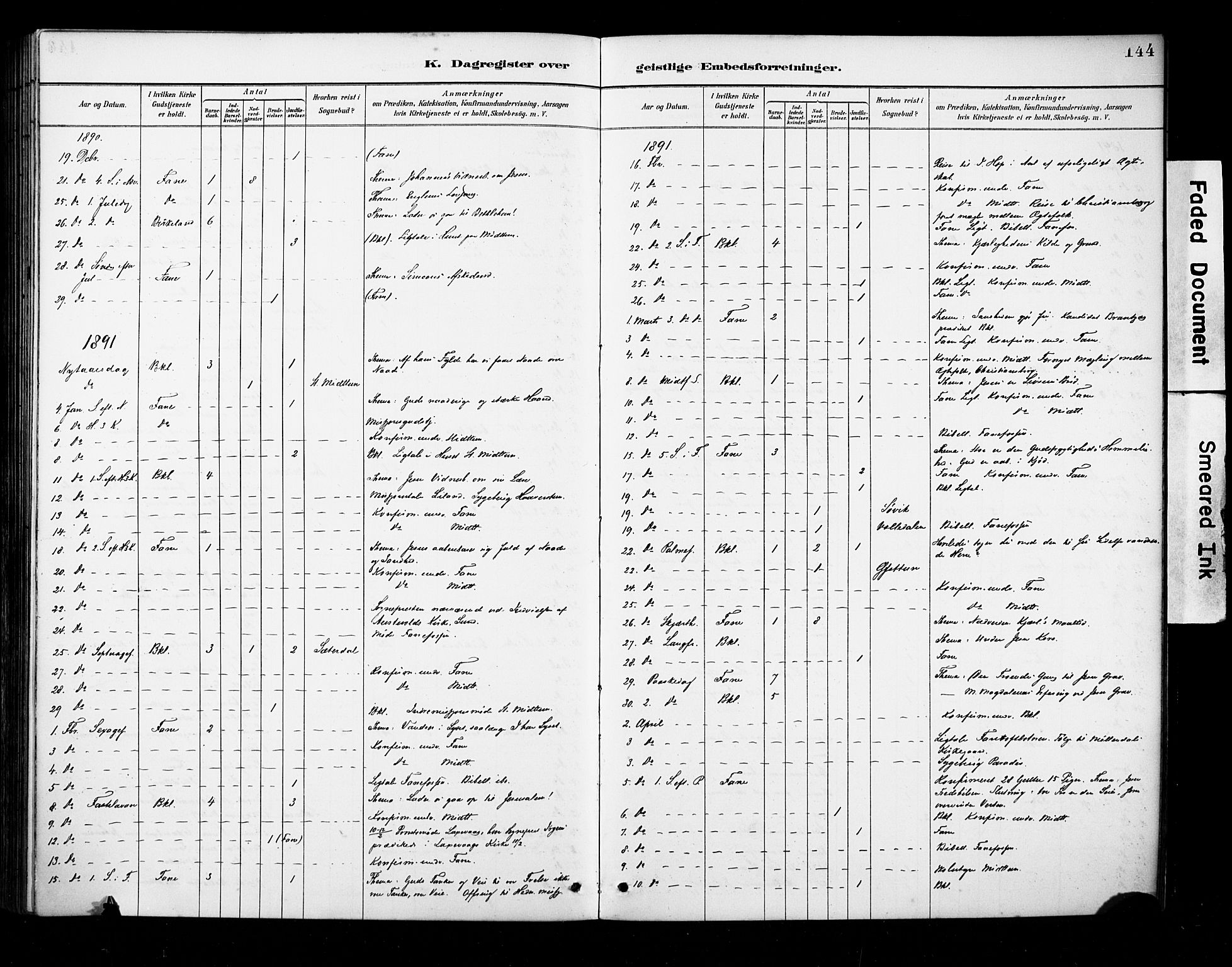 Fana Sokneprestembete, AV/SAB-A-75101/H/Haa/Haab/L0002: Parish register (official) no. B 2, 1890-1897, p. 144