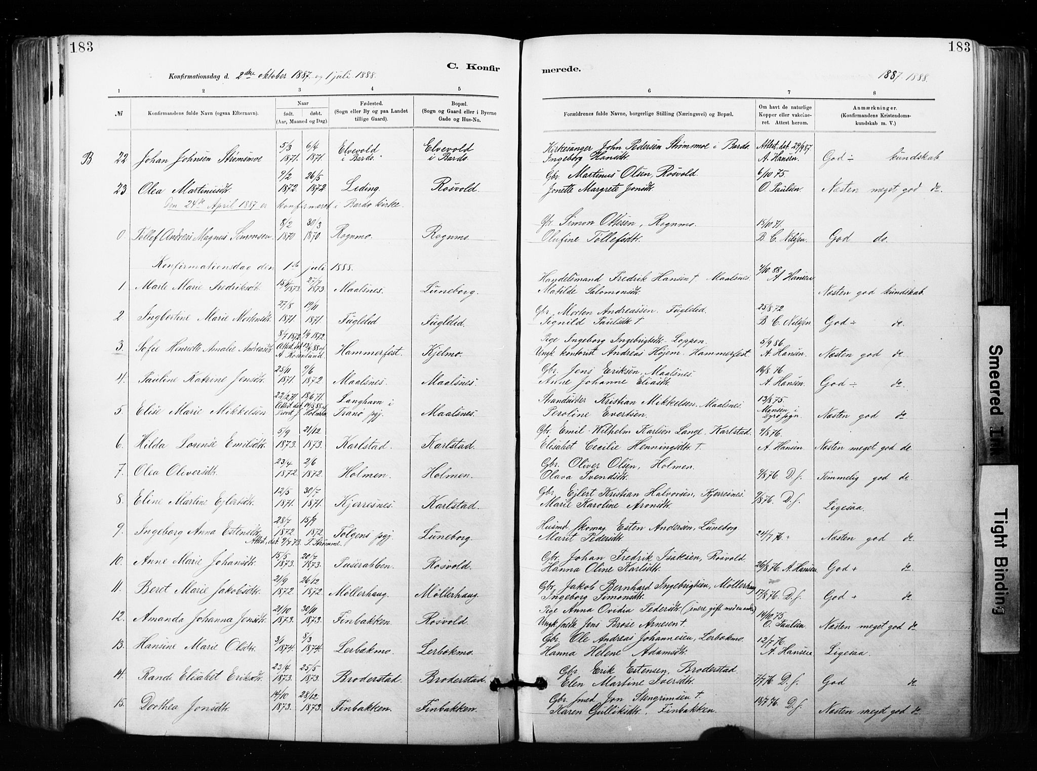 Målselv sokneprestembete, SATØ/S-1311/G/Ga/Gaa/L0007kirke: Parish register (official) no. 7, 1884-1903, p. 183