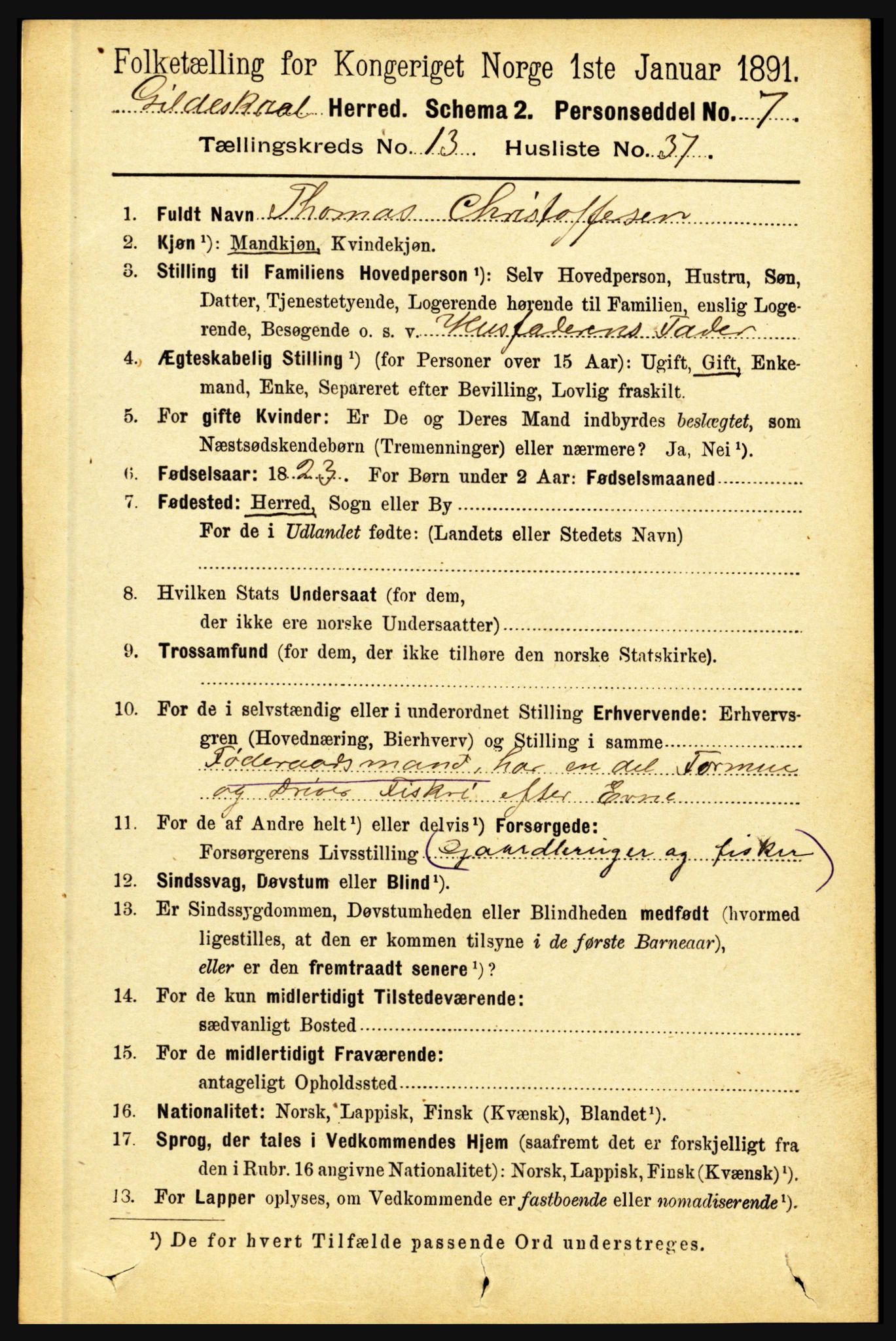 RA, 1891 census for 1838 Gildeskål, 1891, p. 4294